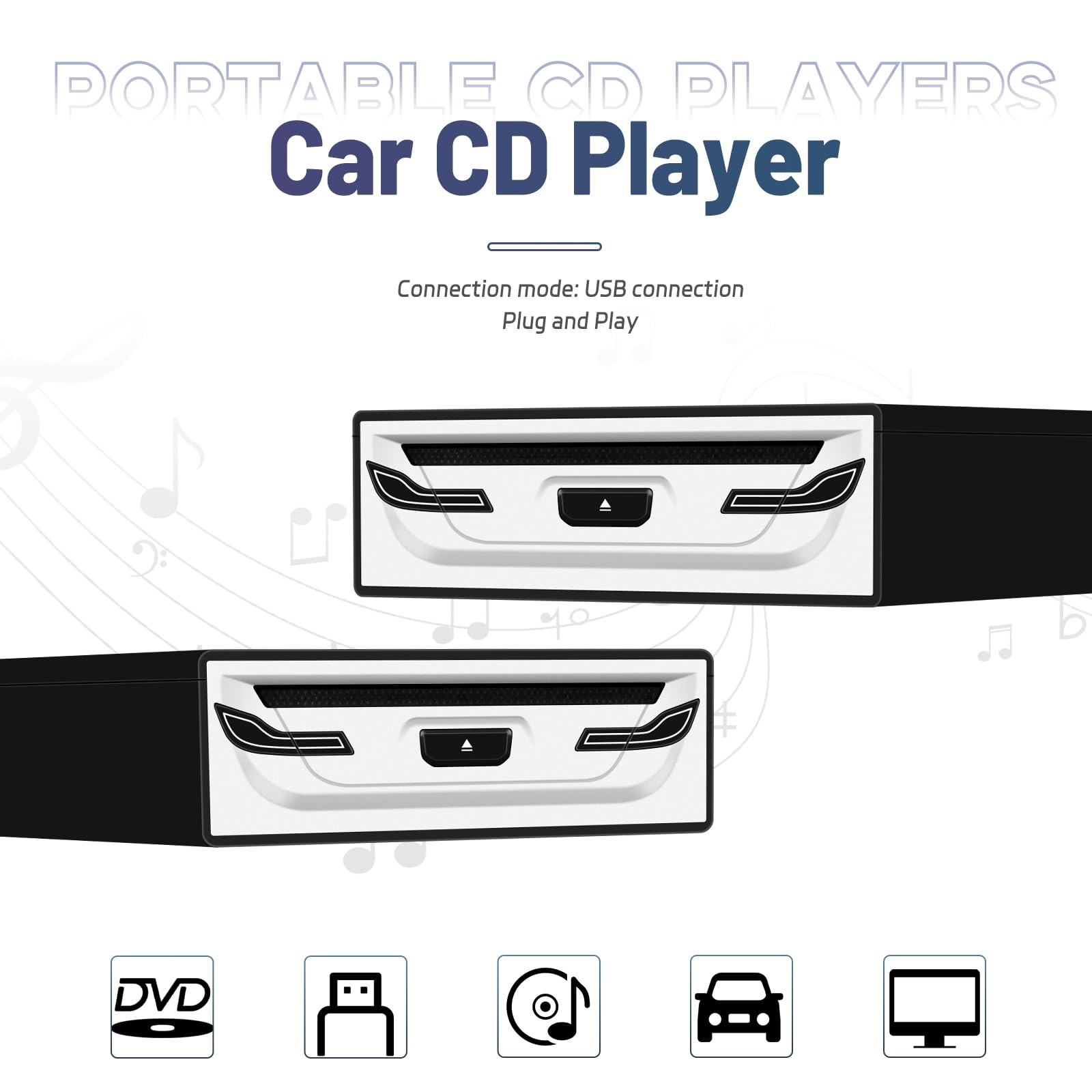Rimoody Lettore CD/DVD Auto Alte Prestazioni - Anti-Shock, USB 2.0, Supporto WAV/VOB, Compatto, per Auto e Camper