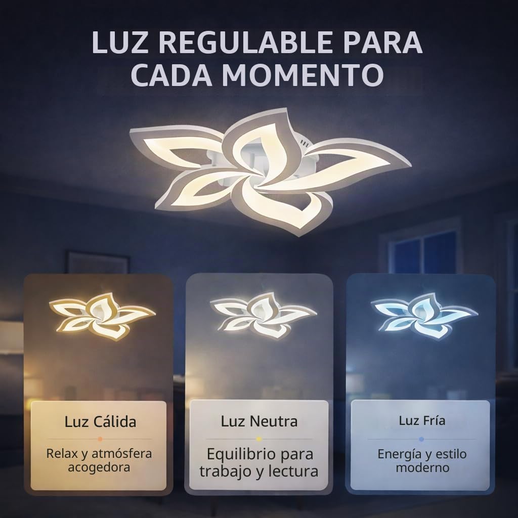 Arcadia Plafon Led Techo Moderno con Luz Cálida y Fría Regulable con Mando a Distancia y App - Lampara Dormitorio Salón Cocina Habitación Infantil Sala de Estar - 4000LM 48W 60cm - Modelo Atena