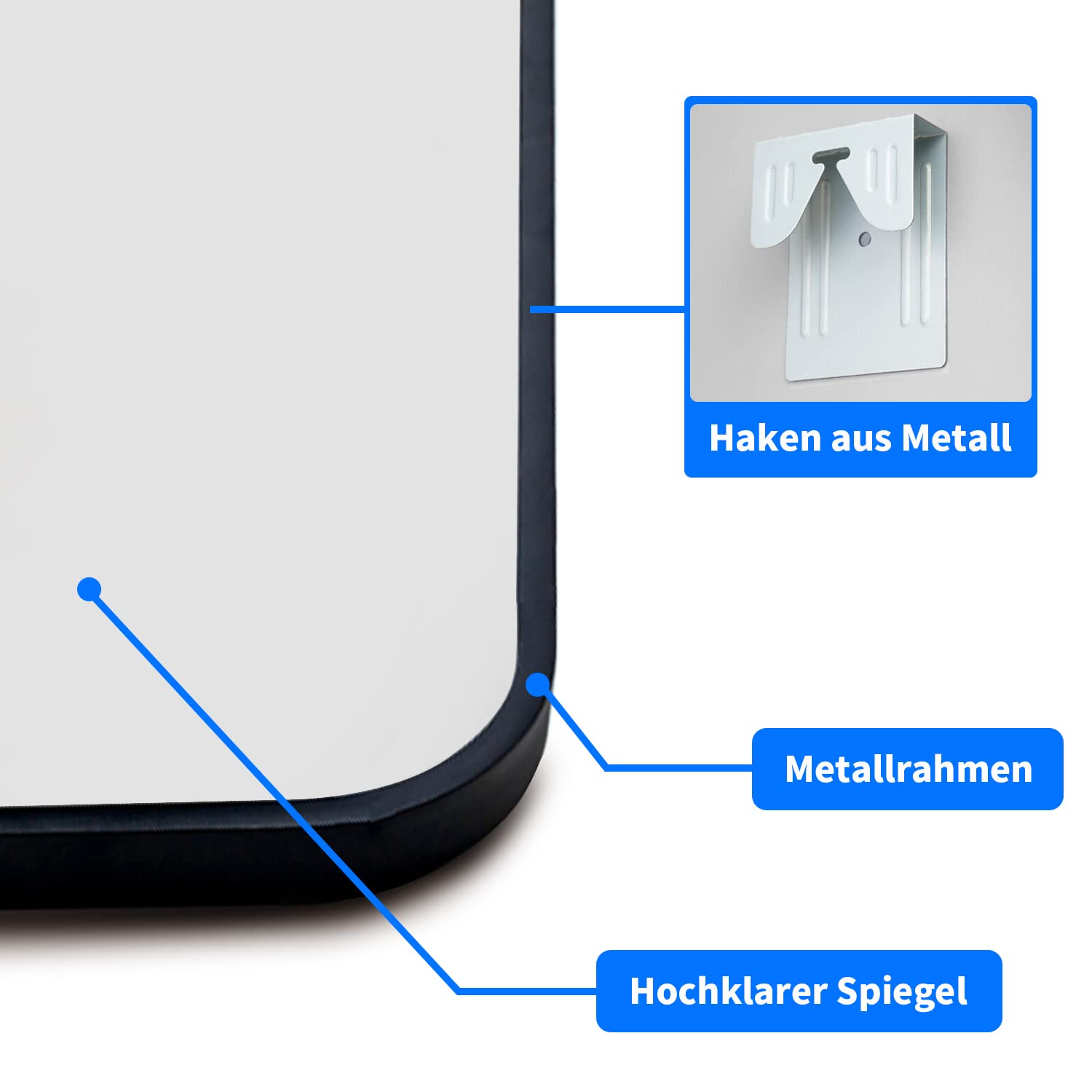 Schwarz Spiegel Ganzkörperspiegel 40x160cm Standspiegel Wandspiege Groß Metallrahmen HD Garderobenspiegel Rechteckiger für Ankleidezimmer Schlafzimmer Wohnzimmer