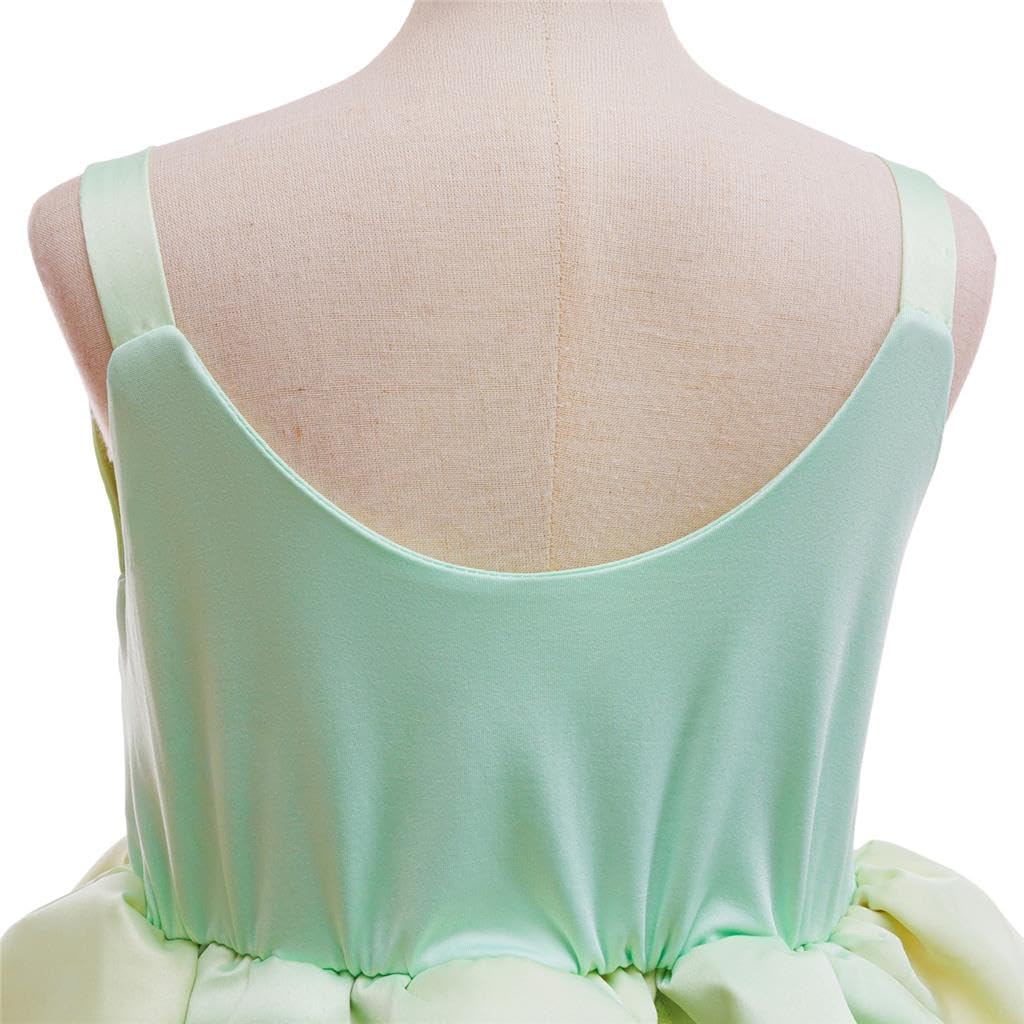 Lito Angels Vestido de Princesa Rana para Niñas, 2-11 Años | Corpiño floral, Mangas desmontables, Falda en capas, Flor y adorno verde, Carnaval y Halloween, Fiesta de cumpleaños