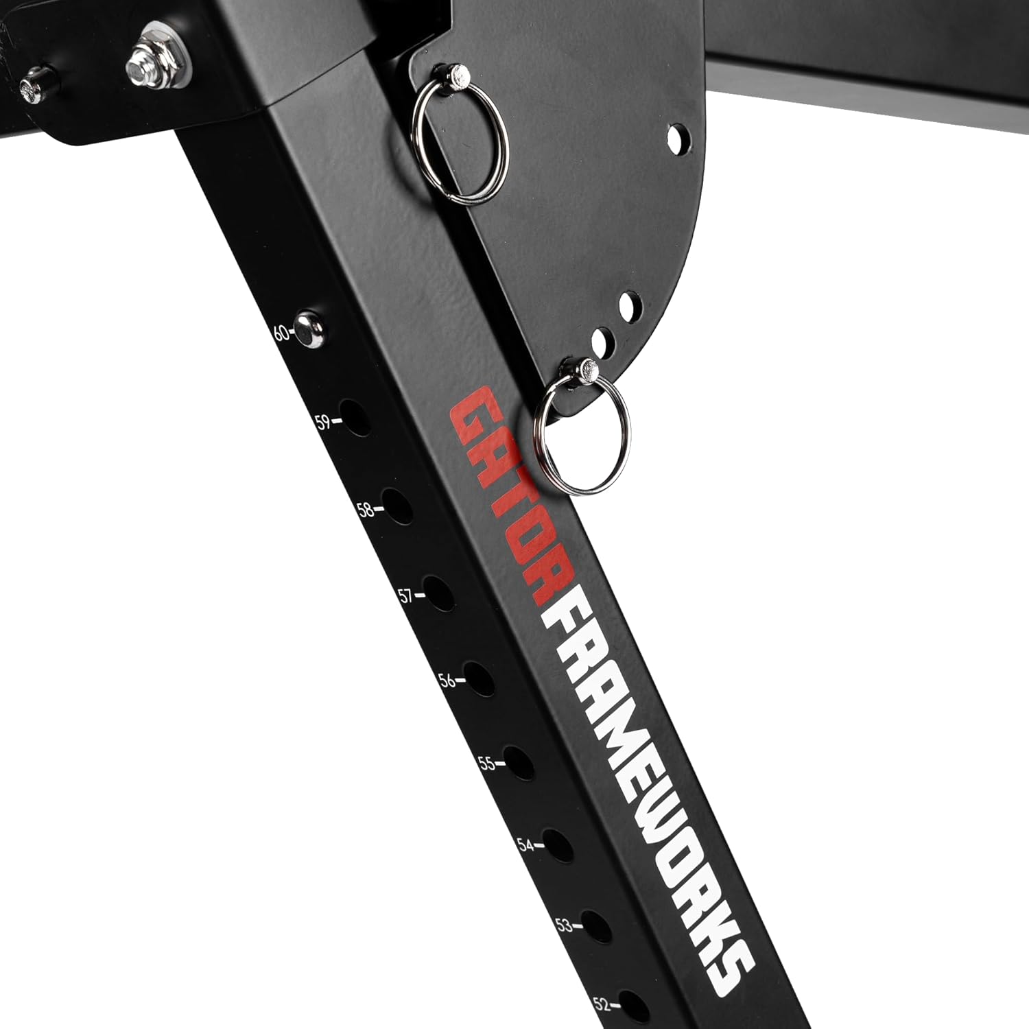 Close-up of Gator Frameworks stand height adjustment markings and safety pins
