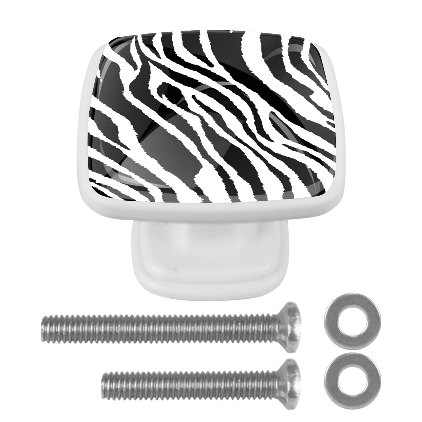 4 Pieces Set Square Cabinets Knobs Hardware Furniture Knobs Drawer Dresser Cupboard Wardrobe Pulls Handles for Home Kitchen, Zebra Print