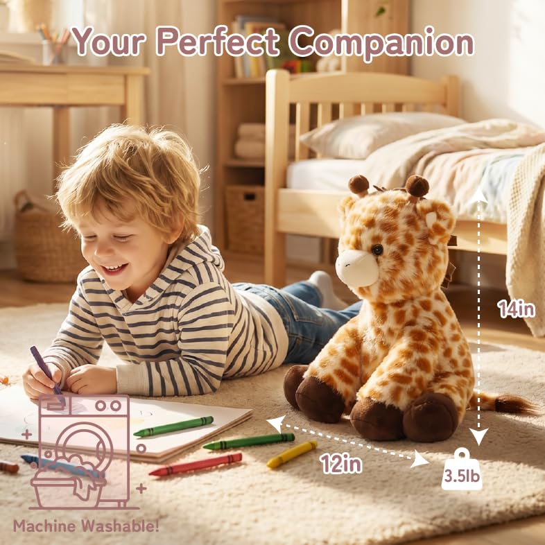 Image of Niuniu Daddy Weighted Stuffed Animals, 14 in 3.5 lbs, Giraffe Calming Plush | Heavy sensory lap pad, lying body pillow for sleeping, machine wash, huggable gift for kids and adults