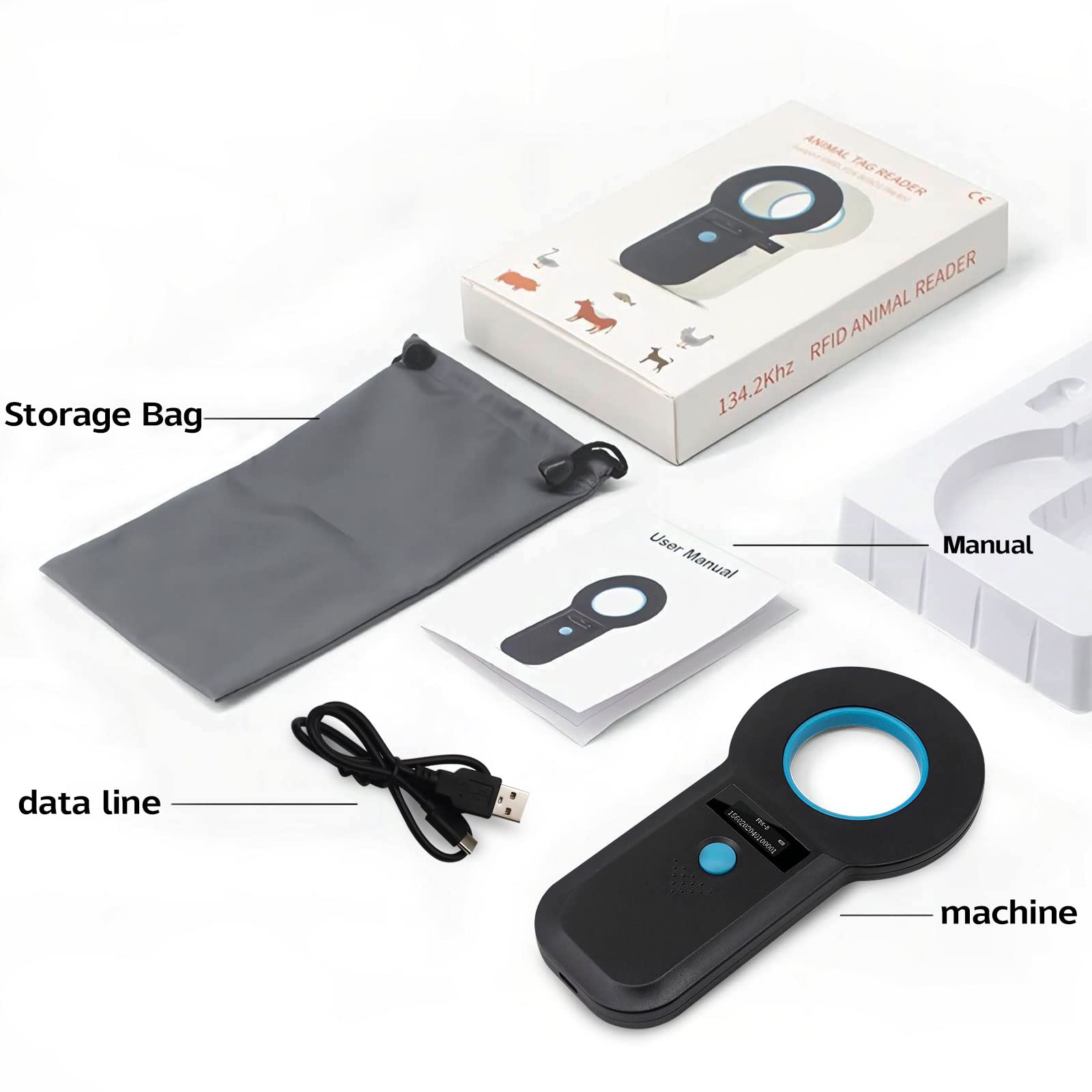 Chiplesegerät für Hunde/Katze, Tierchip Lesegerät, RFID Mikrochip Lesegerät, 134,2KHz, 128 Stück Tag-Informationsspeicher, ISO11784/85/HFDX-B/EMID (Blau)