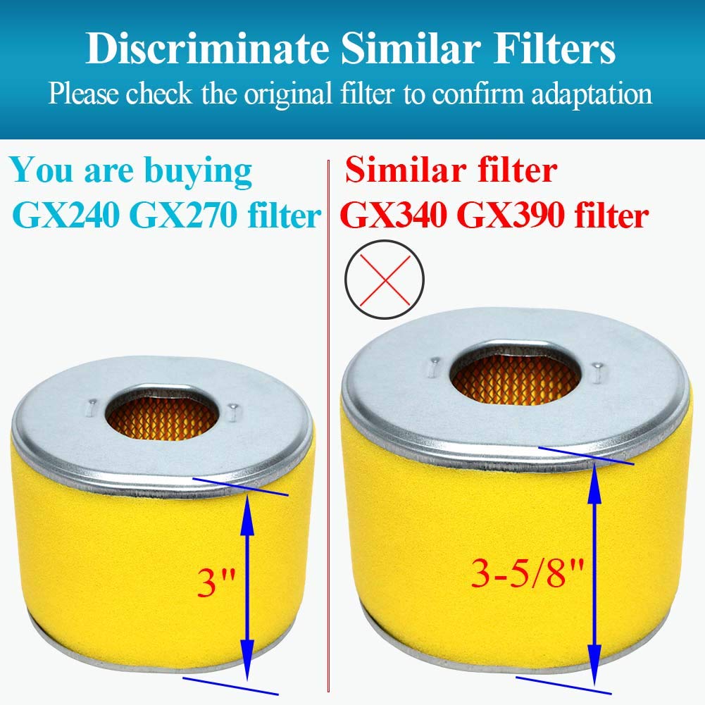 HOODELL Paquete de 4 filtros de aire GX270, apto para Honda GX240 8HP GX 270 9HP, filtro de aire profesional 17210-ZE2-505 17210-ZE2-822 17210-ZE2-515