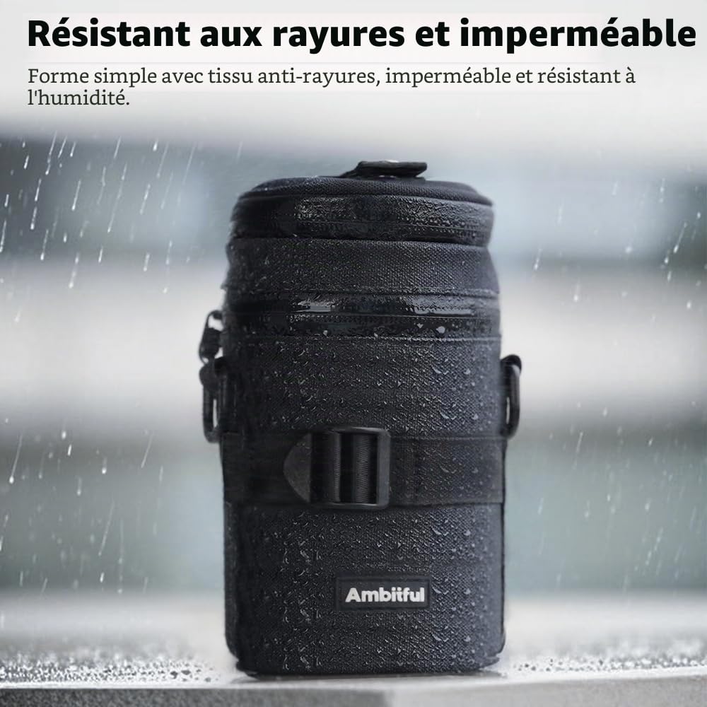 AMBITFUL Thick Camera Lens Pouch Case, Water/Dust/Shock Protection Lens Pouch for DSLR Camera Lens Compatible for Sony, Nikon, Canon,Fujifilm,Tamron Fits Lenses Below