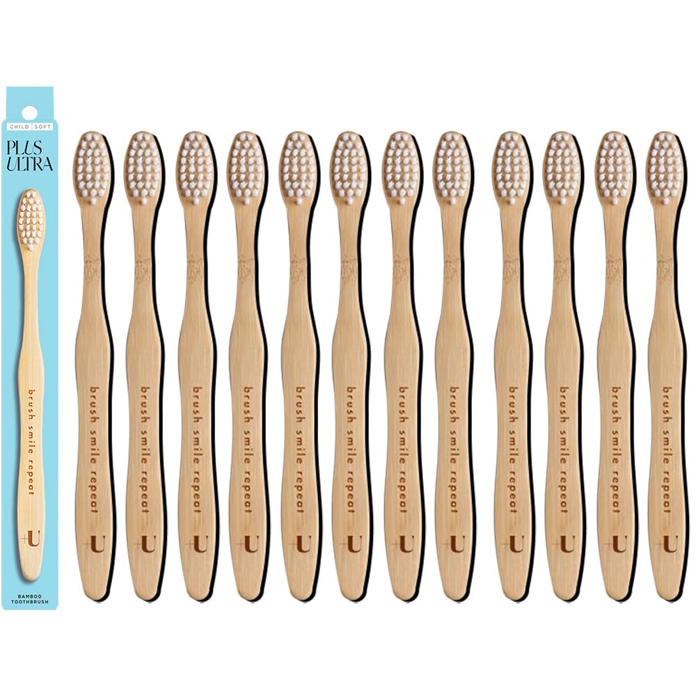 Kids Biodegradable and Eco-Friendly Bamboo Toothbrush 12-Pack - BPA Free Soft Bristle - Dentist-Approved and All-Natural with Brush