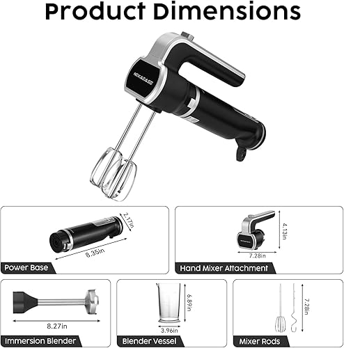 Miniatura 9 de Batidora de mano 2 en 1, mezcladora de inmersión eléctrica de mano, batidora de mano portátil con batidor, batidor de masa y taza de mezcla,