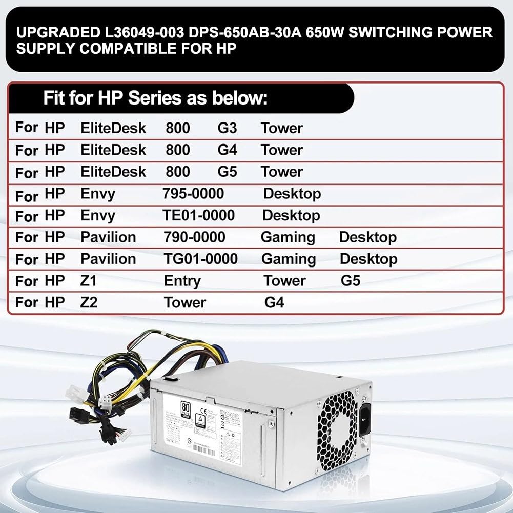 Netzteil 650 Watt für HP Z2 G4 Z1 800 G3 G4 TE01 TG01 DPS-650AB-30A L36048-003 L36049-003 Optimiert für Rendering und Grafik
