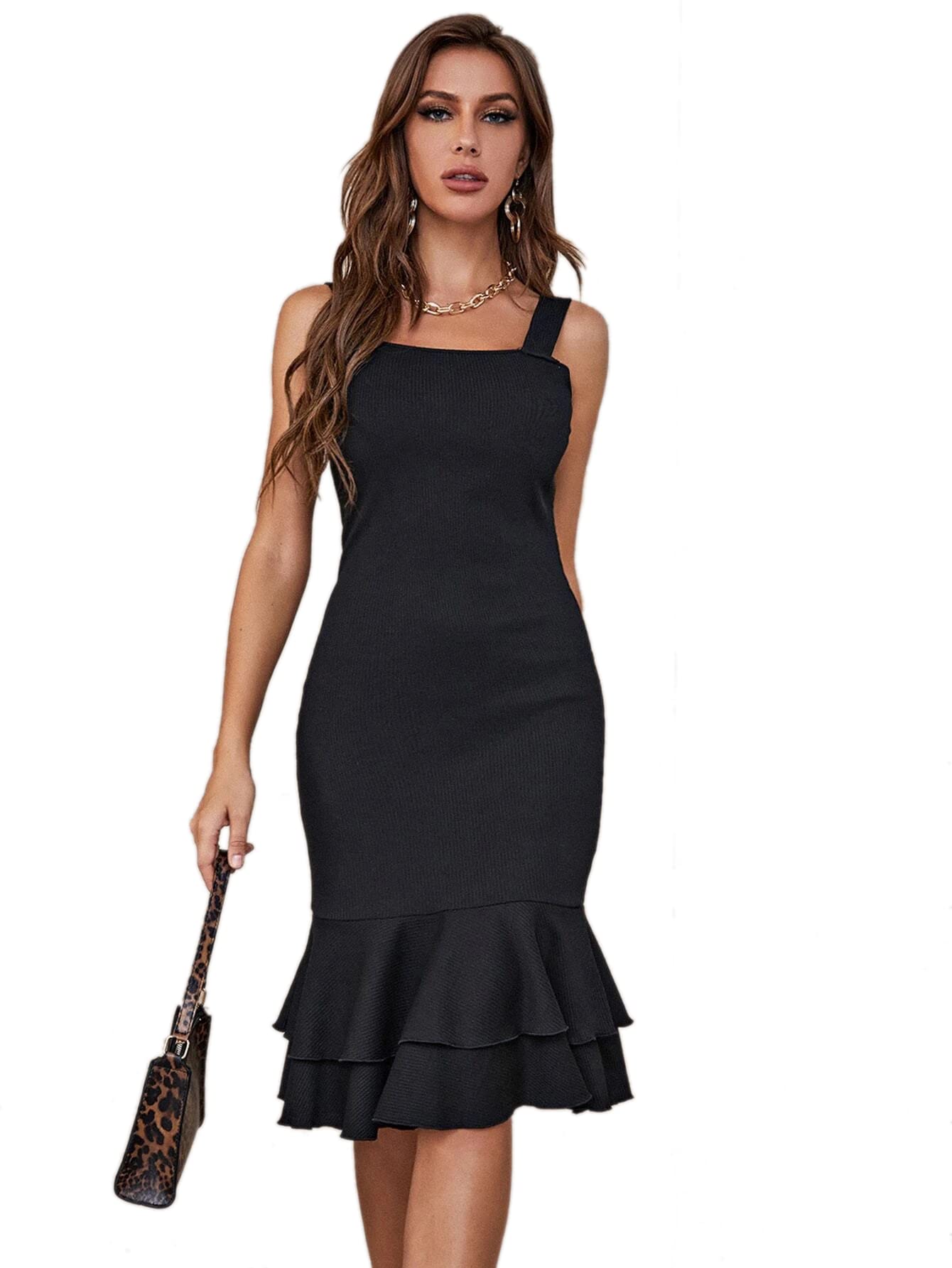 Rare Women's Stylish Bodycon Black Dress - Knee Length