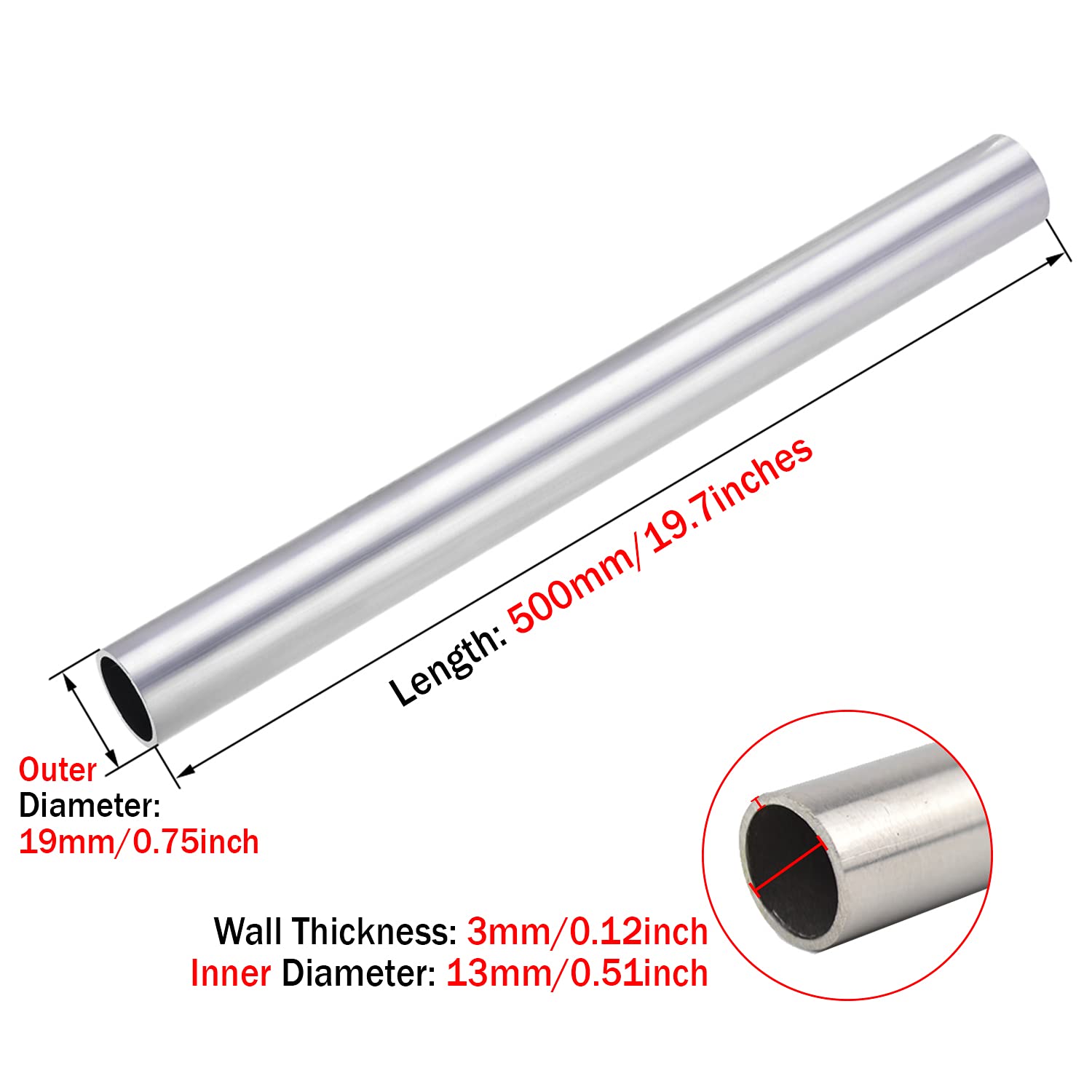 RISHORI TA2 Titanium Tube Half Meter Outer Diameter 19mm Tubes Light Weight Durable High Hardness for Automotive, Agri-Food Craft Medical Fields,Wall Thickness 3mm