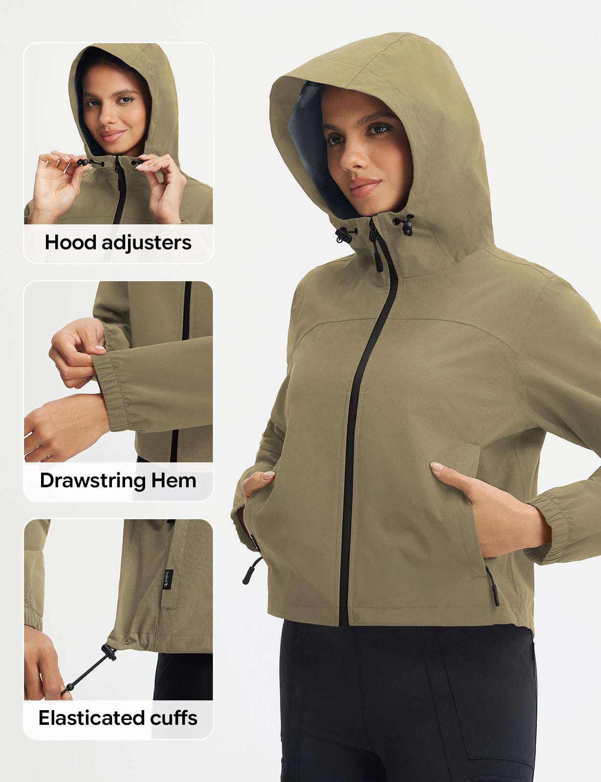 baleaf Chaquetas impermeables con capucha para mujer, cortavientos, ligera, corta para mujer, para senderismo, senderismo, ciclismo