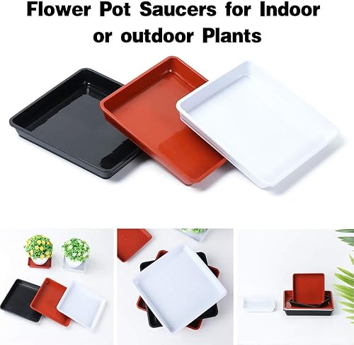 Miniatura 7 de Bandeja cuadrada de plástico para goteo de plantas, 10 x 10 pulgadas, color blanco, suministros de jardín para exteriores e interiores