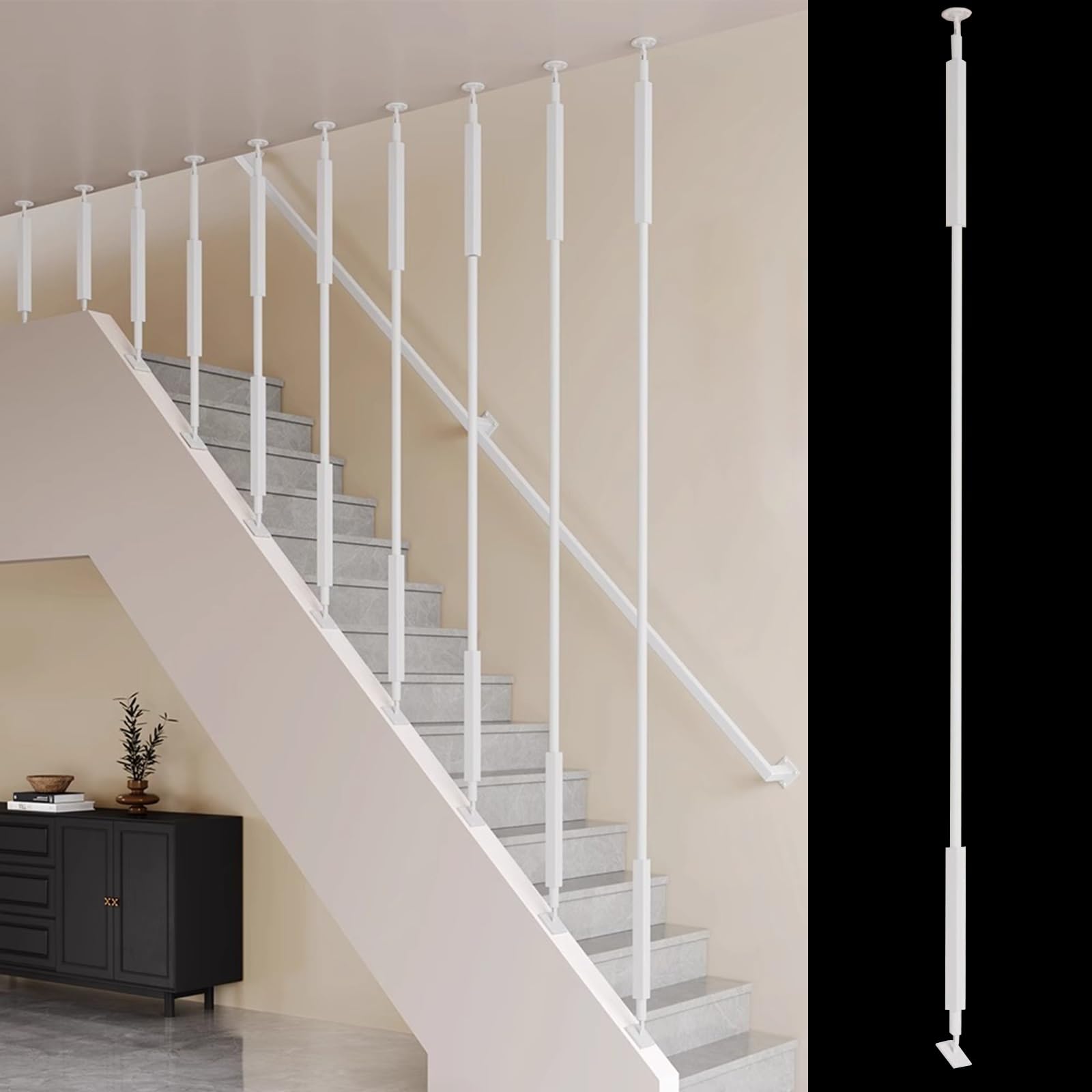 Kit balustre réglable blanc 70 cm en métal pour escalier intérieur et loft avec support plafond