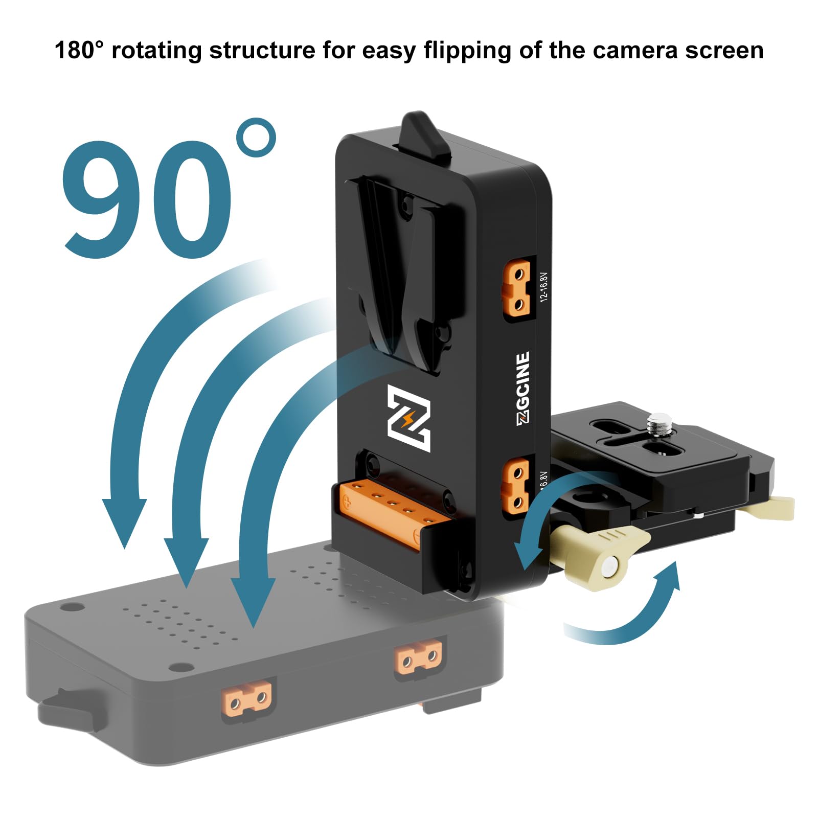 ZGCINE VM-VP4 - Adattatore a batteria con attacco USB-C PD, piastra Arca-Swiss da 38 mm, design girevole a 90° e portaoggetti telescopico pieghevole
