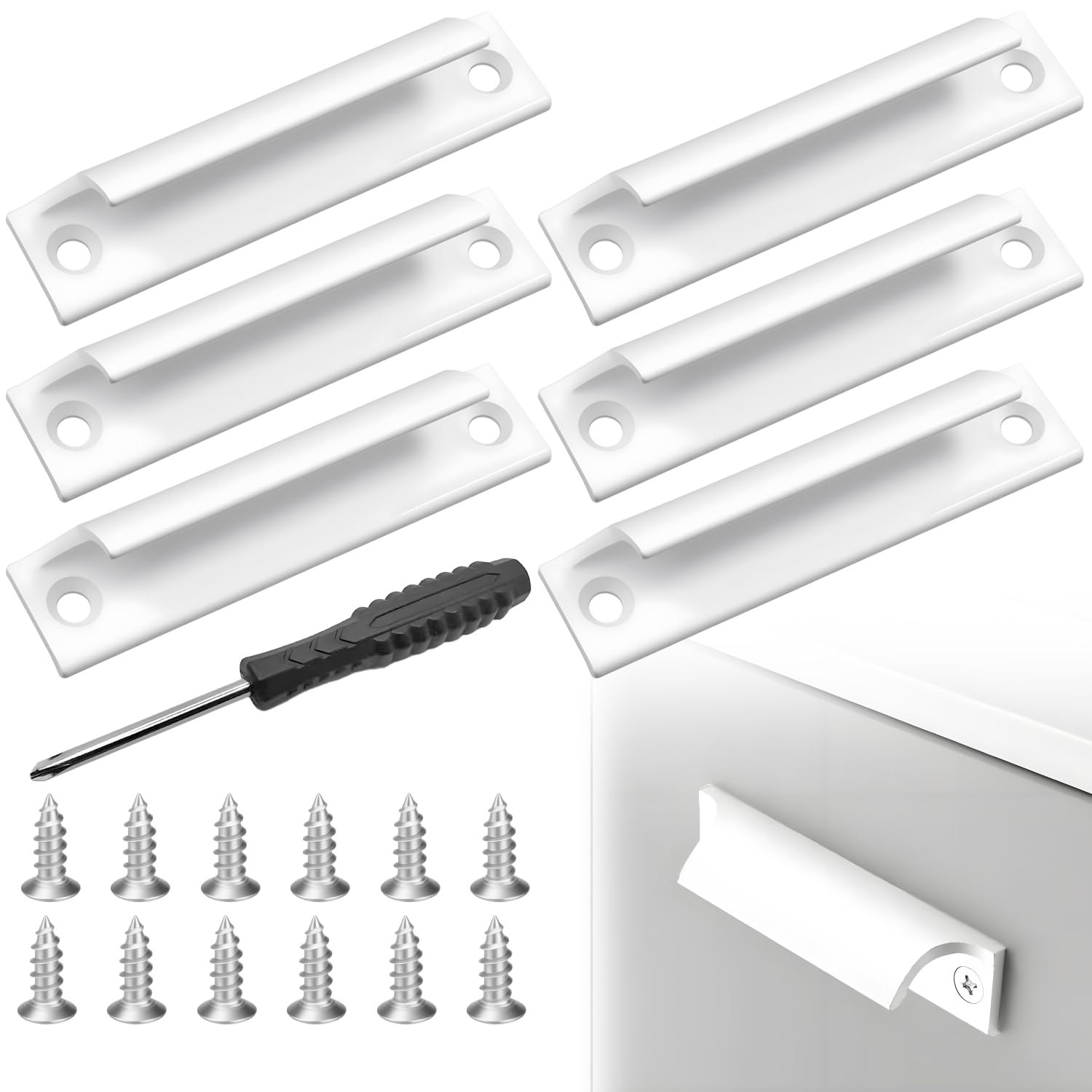 6 Pezzi Bianco Maniglie per Mobili Maniglie per Mobili Da Cucina in Alluminio Maniglia Porta Esterna Nascosta con 12 Viti e 1 Cacciavite a Croce Maniglia Porta Scorrevole per Mobili Porte e Finestre