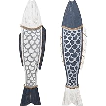Stylecraft Home Collection Couple of Fish Rustic Blue and White Wood Wall Art Decor - Set of 2