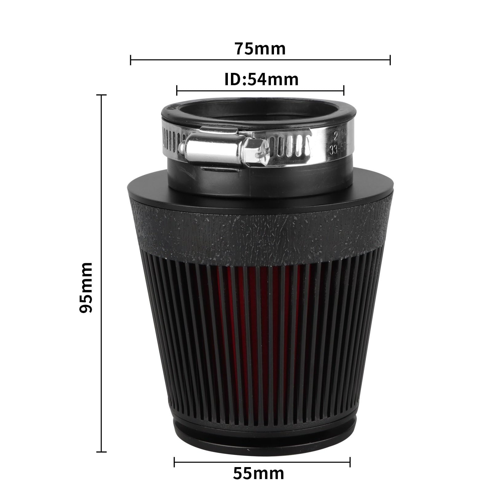 Filtr powietrza wydajnościowy motocykl Filtr powietrza motocykla 42mm 48mm 54mm MushroomHead filtr gaźnik rura ssąca zmodyfikowany skuter(CNC-54mm-black)