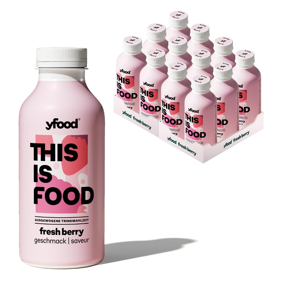 yfood repas prêt à boire, THIS IS FOOD, substitut de repas, 30 g de protéines, 26 vitamines et minéraux (12 x 500 ml) (Fresh Berry)