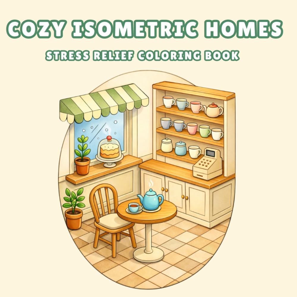 Cozy Isometric Homes: Stress Relief Adult Coloring Book for Relaxation and Mindfulness