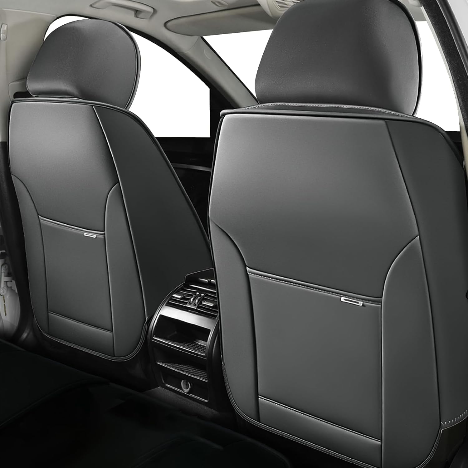 Seat Covers for Chevrolet Chevy Spark 2013-2022 PU Leather Car Seat Cover Compatible Airbag Seat Protector Waterproof Auto Seat Covers(Gray&White,Full Set)