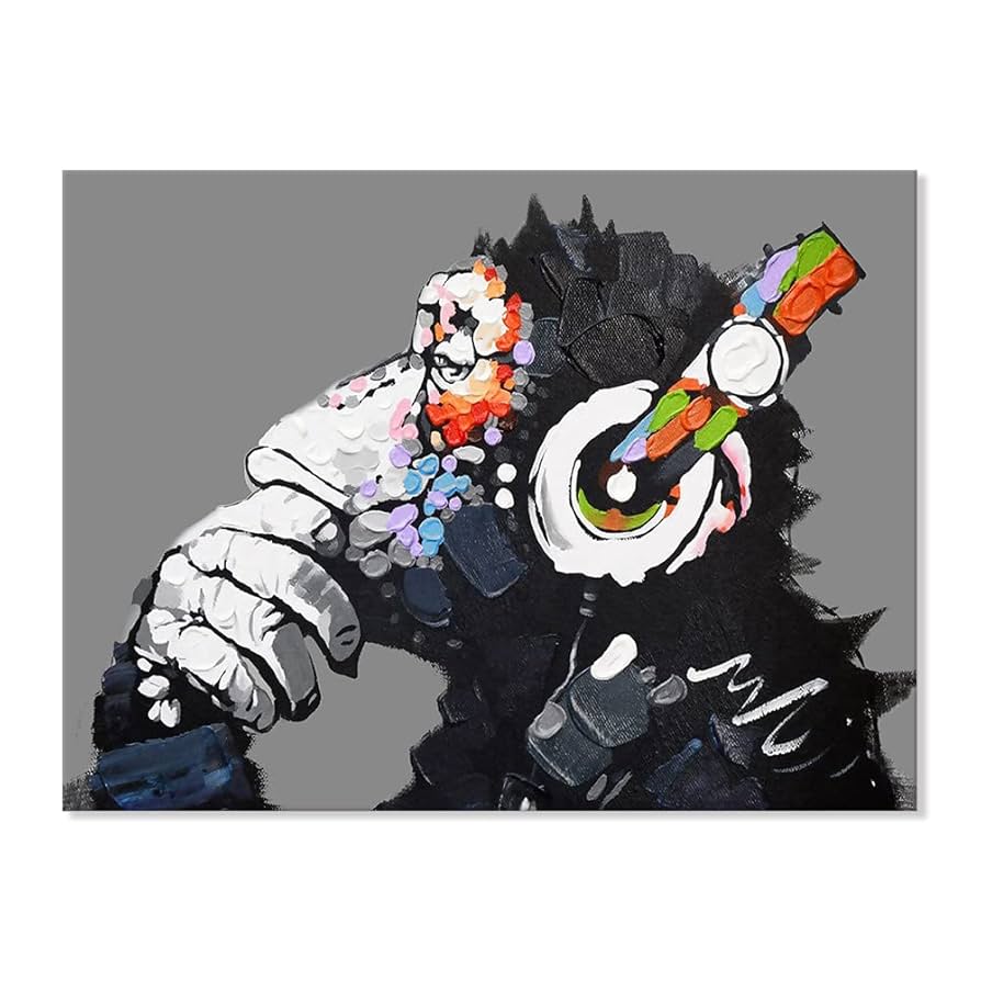 バンクシー　アートパネル　ガラス絵　絵画　絵　壁掛け　ポスター　チンパンジー Amazon.co.jp: 音楽を聴いている猿 ポスター バンクシー Banksy