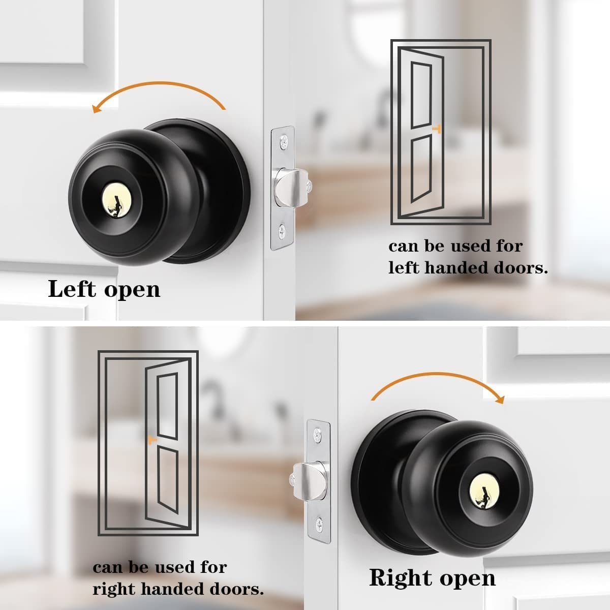 Black Door Knob with Lock - Satin Stainless Steel -3 Black Door Knob with Lock - Satin Stainless Steel -3