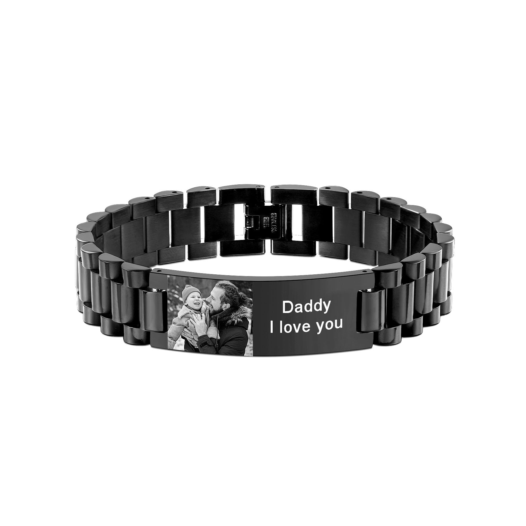 MeMeDIY Pulseras de Hombre de Acero Inoxidable Personalizados con Foto/Texto Grabado Pulsera de Masculina Joyería Personalizada Regalo para Papá/Marido/Novio/Hijo