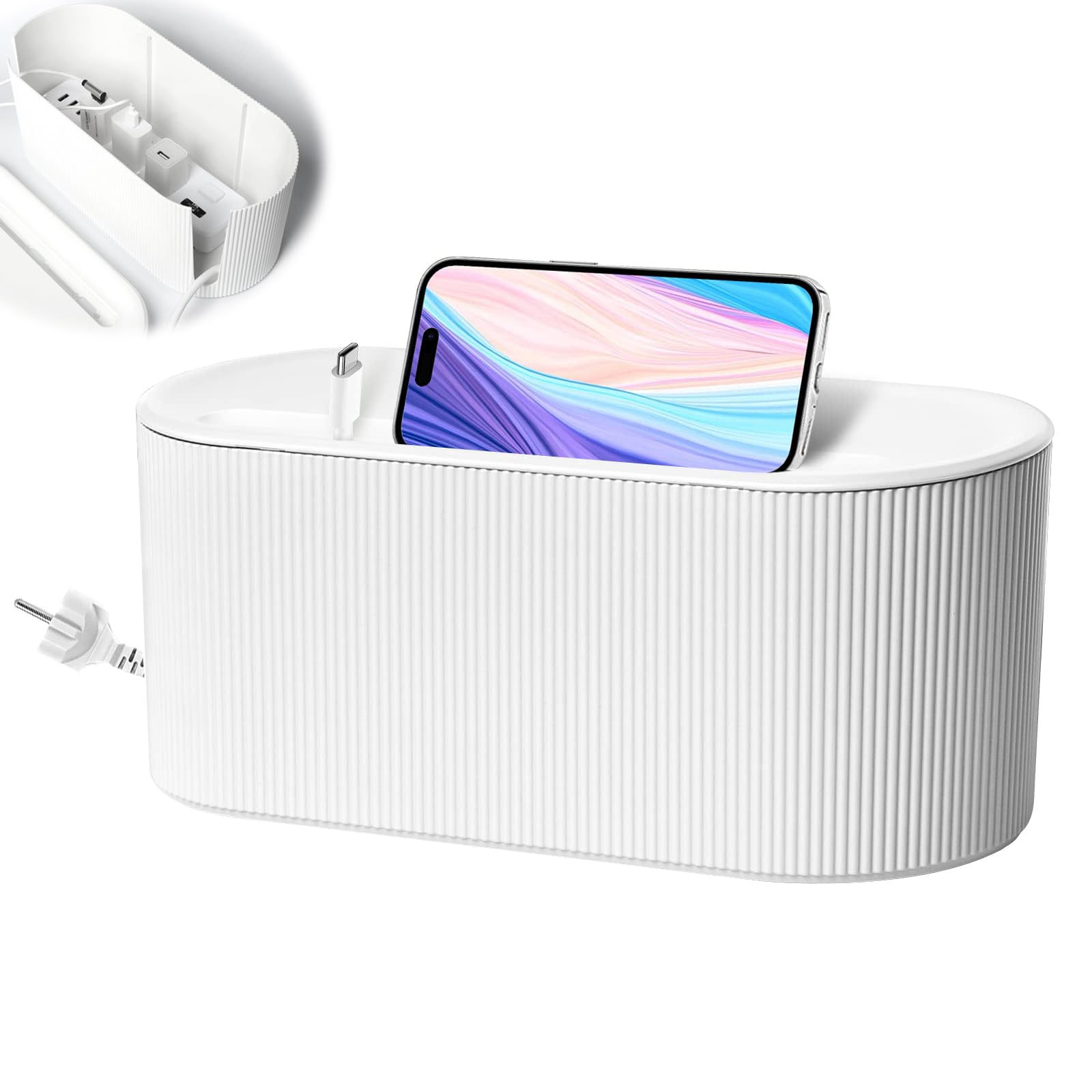 Large Cable Management Box, Cable Organizer Box for Power Strips Desk TV Computer Wires, Surge Protectors, Fashionable Cord Hider Box for Home/Office