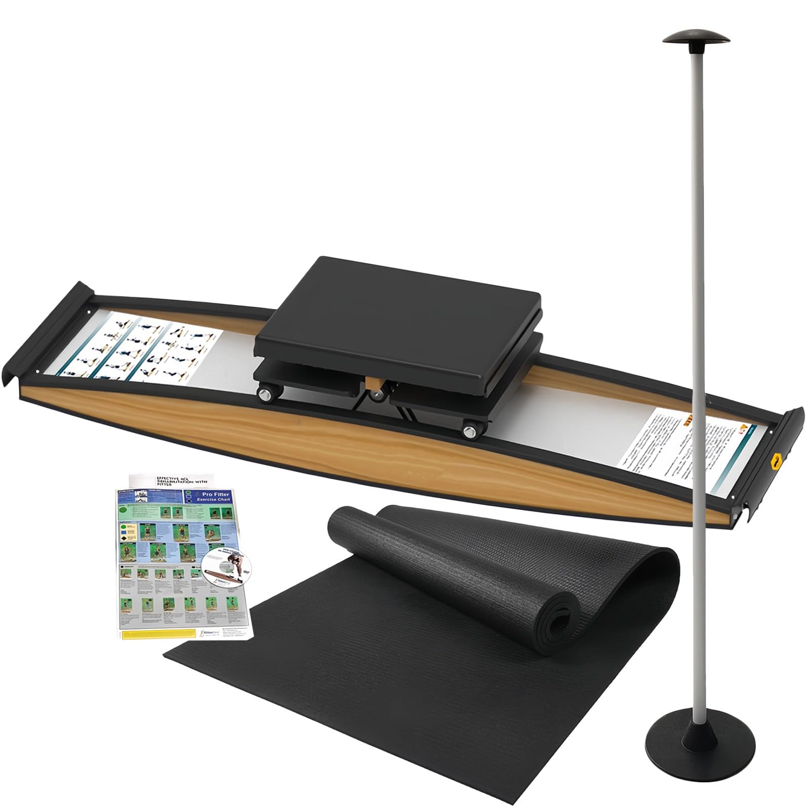 FablestoryemFablestoryem Indoor Simulated Ski Machine, Strength and Balance Training Tool Set, with Walking Stick and Floor Matfor, Freely Adjustable Resistance 0-100KG, for Waist, Abdomen and Leg Training