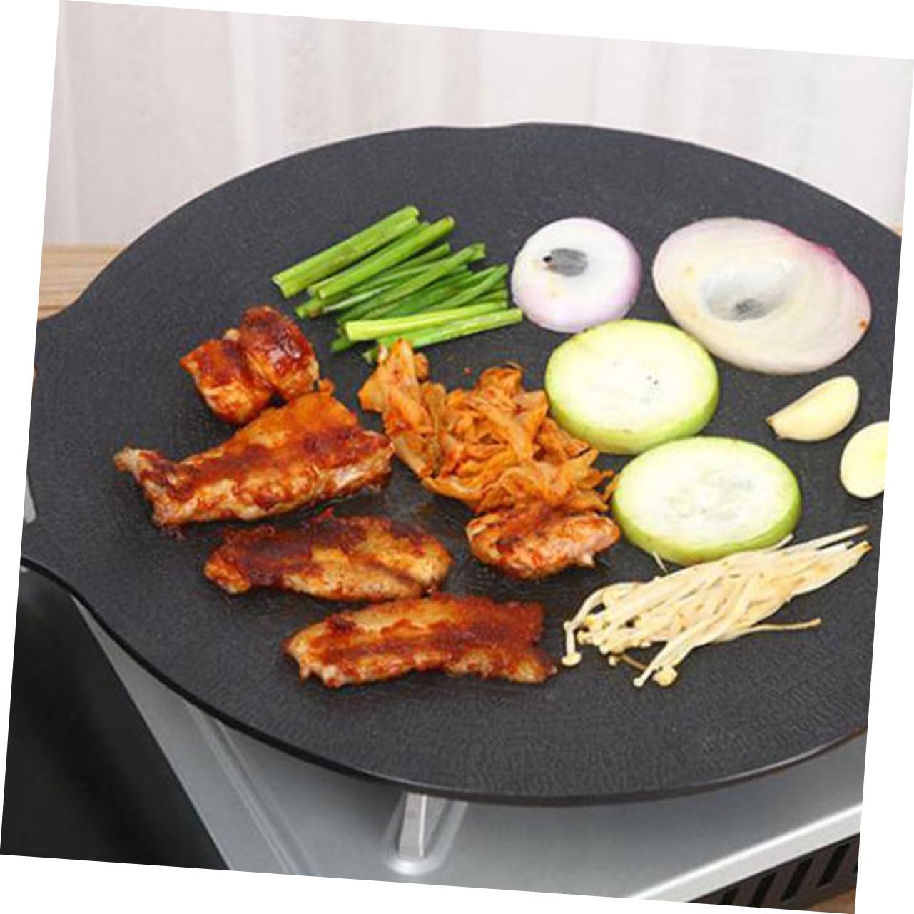 Garneck Piastra Grill Antiaderente da Barbecue, Vassoio Rotondo Nero