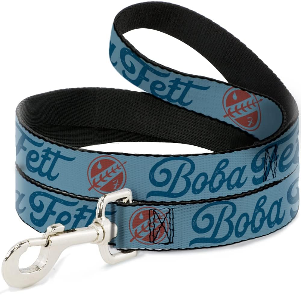 Star Wars Pet Leash, Dog Leash, Star Wars Boba Fett Script and Logo Blues Red, 6 Feet Long 1.5 Inch Wide