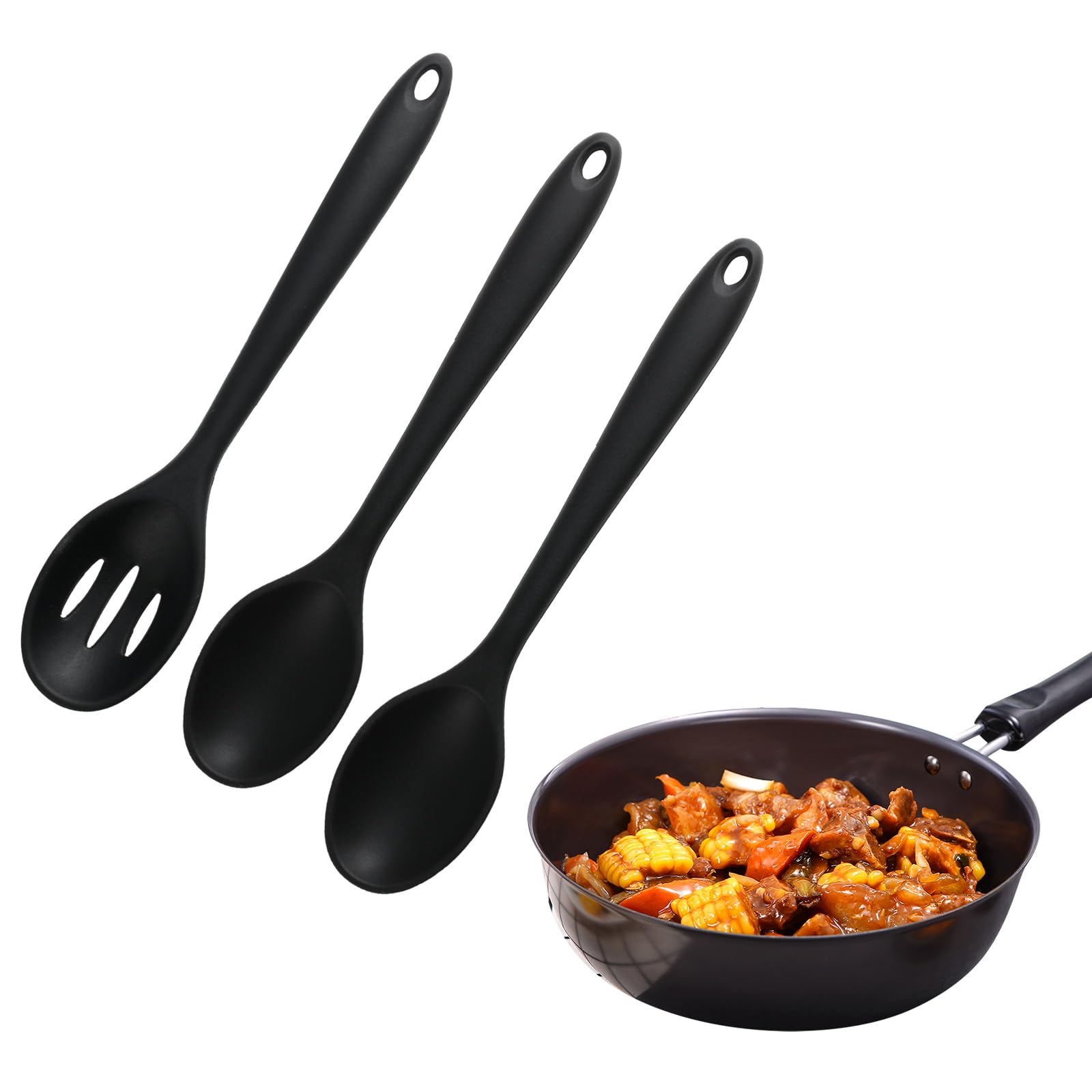 Set 3 Spatole In Silicone Antiaderenti Con Manico In Legno – Resistenti Al Calore, Per Cucinare E Mescolare