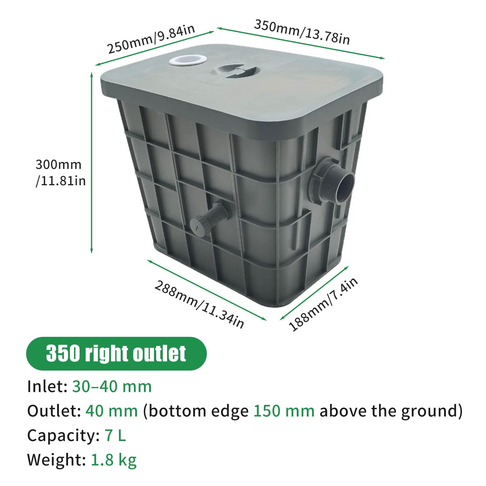 Separatore di grasso commerciale da 22 l, 37 x 26 x 30 cm, separatore di olio, acque reflue, per gastronomia, con 2 ingressi superiori, per ristoranti, cucine, acque reflue