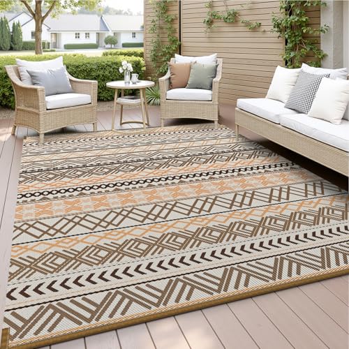 MontVoo Outdoor Rug Carpet Waterproof-Patio Rug Mat 5x8 Reversible RV Camping Rug Picnic Mat Plastic Straw Outside Rug for Balcony Porch Deck Beach-Boho Outdoor Area Rug for Patio Decor Colo