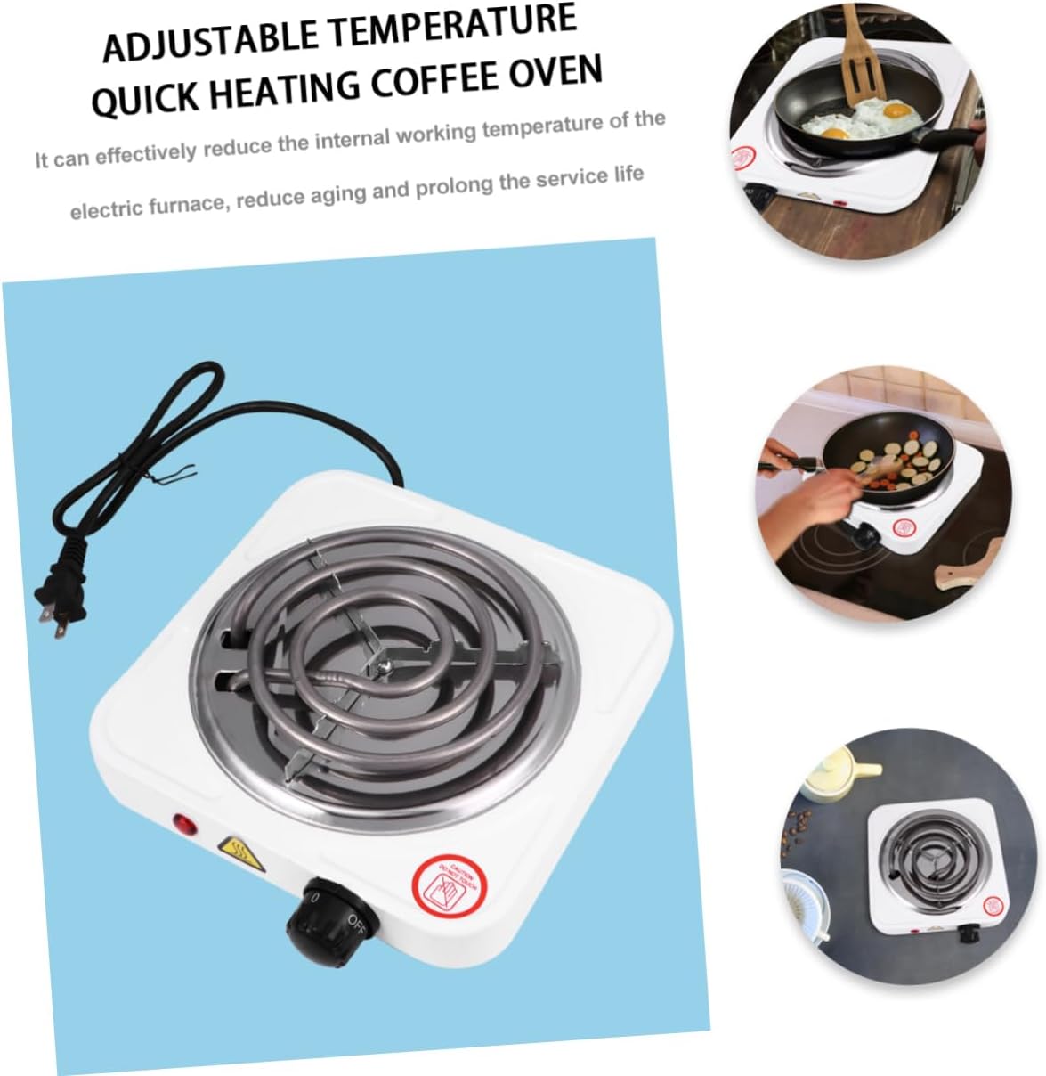 IMIKEYA 1000w Single Burner Electric Hot Plate Temperature Stove Portable Coil Cooktop for Home Office and Camping Overheat
