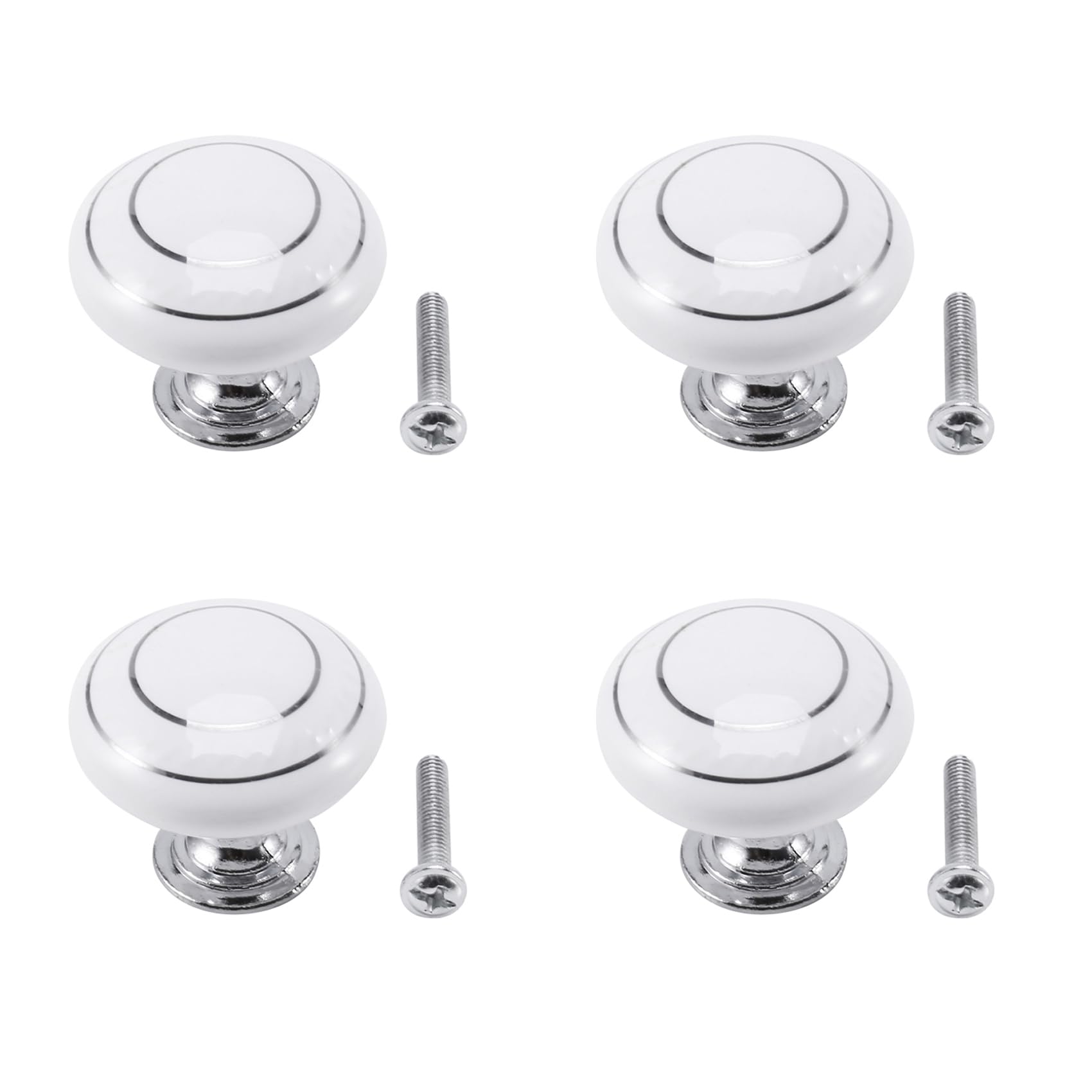 Jnchdghwa White & Silver 4 X Ceramic Door/Wardrobe/Cabinet/Cupboard Knob Handle Drawer White