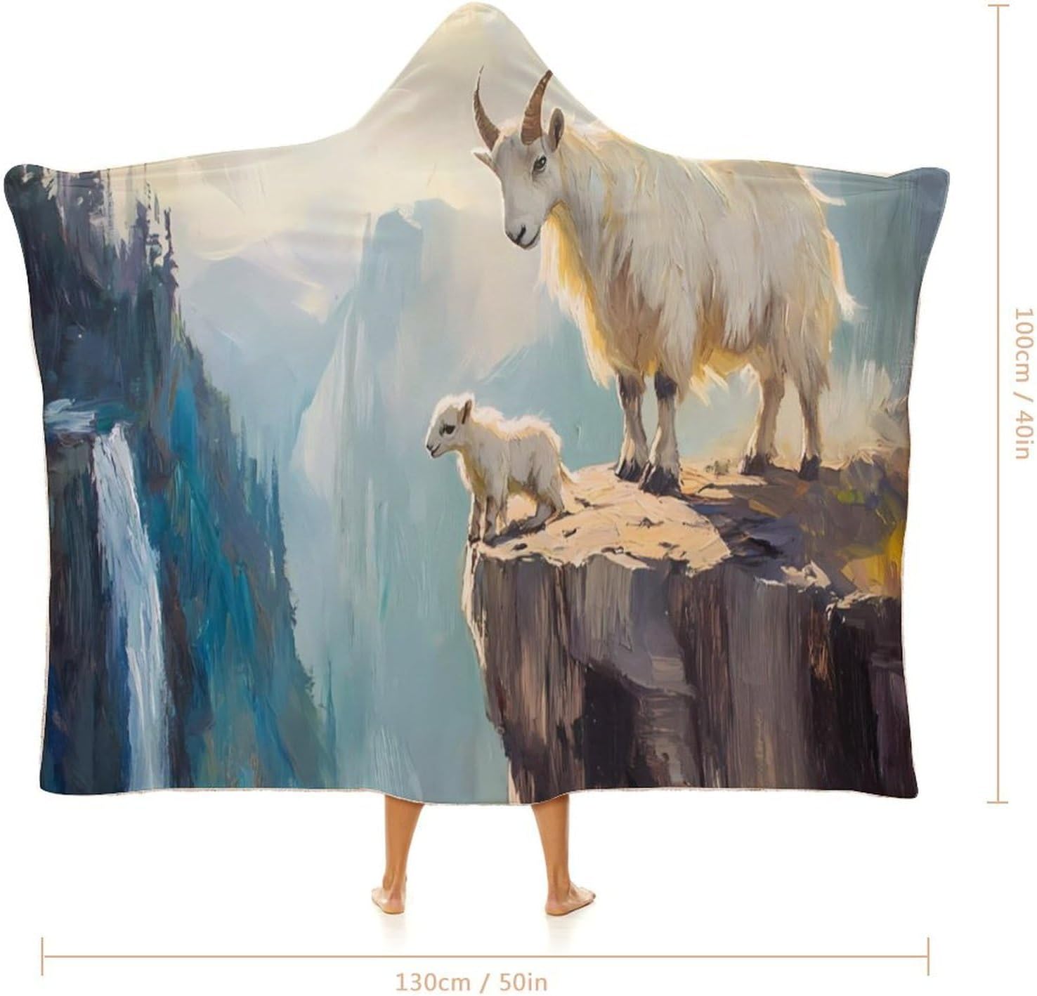 Goats Lambs on Cliff Mountains Fashion Wearable Blanket Hoodie Fleece Throw Cloak Robe Unisex