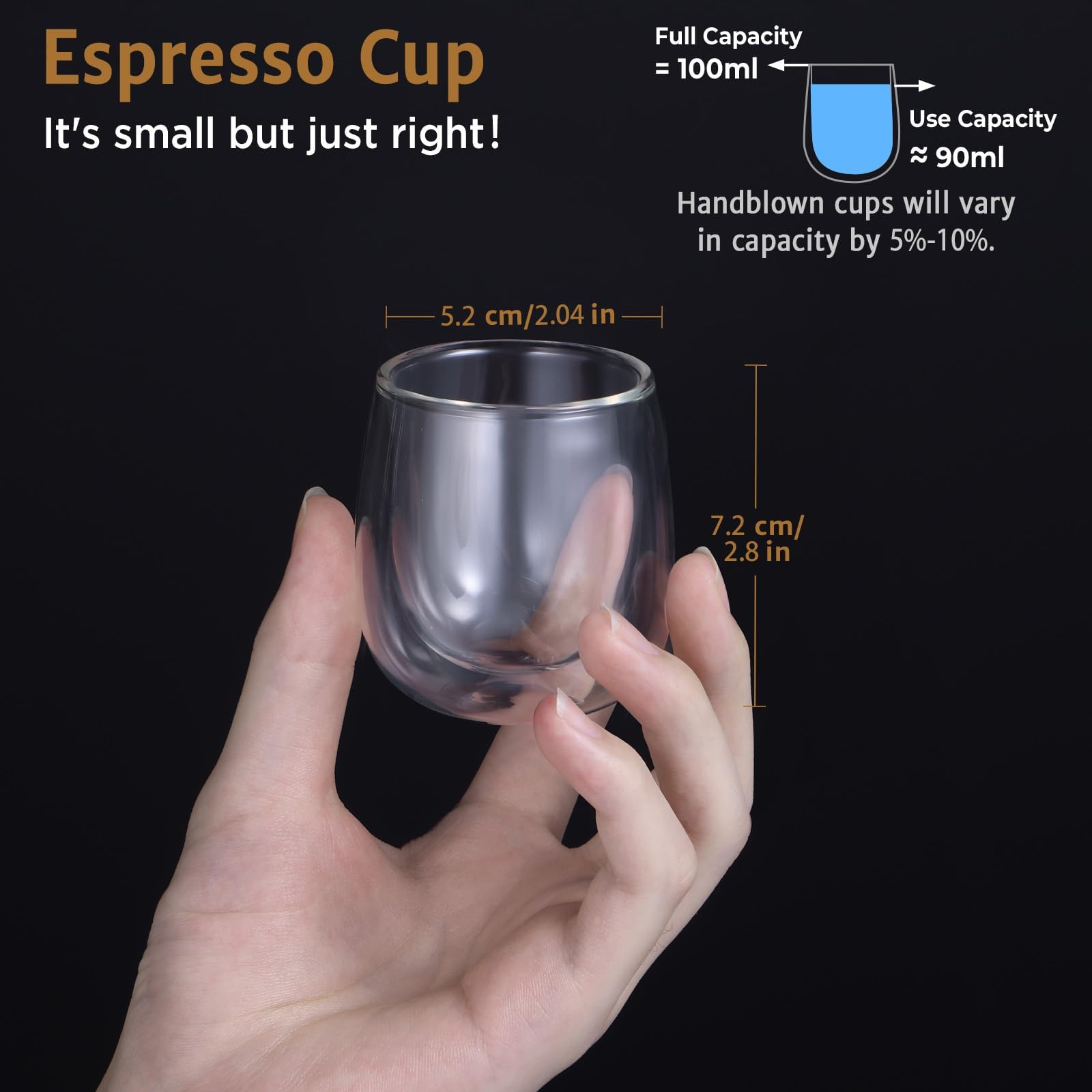 glastal Set di 6 tazze in vetro borosilicato a doppia parete, per tè e dessert, 100 ml