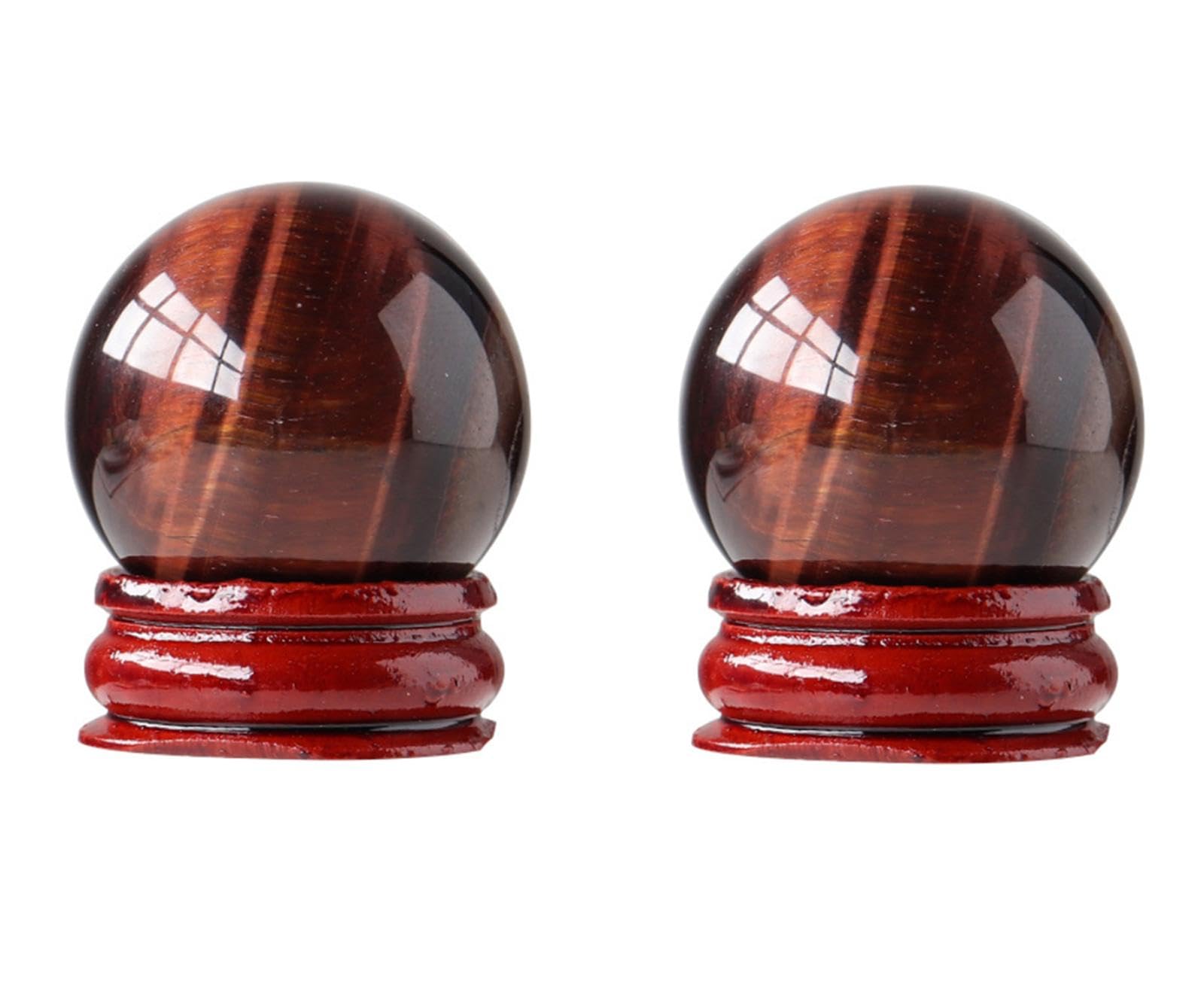 SHFTQXSLAT Red Tiger Eye Crystal Ball | Home Decoration Fengshui Sphere | Quartz Gemstone with Wood Stand for Feng Shui Divination,2pcs
