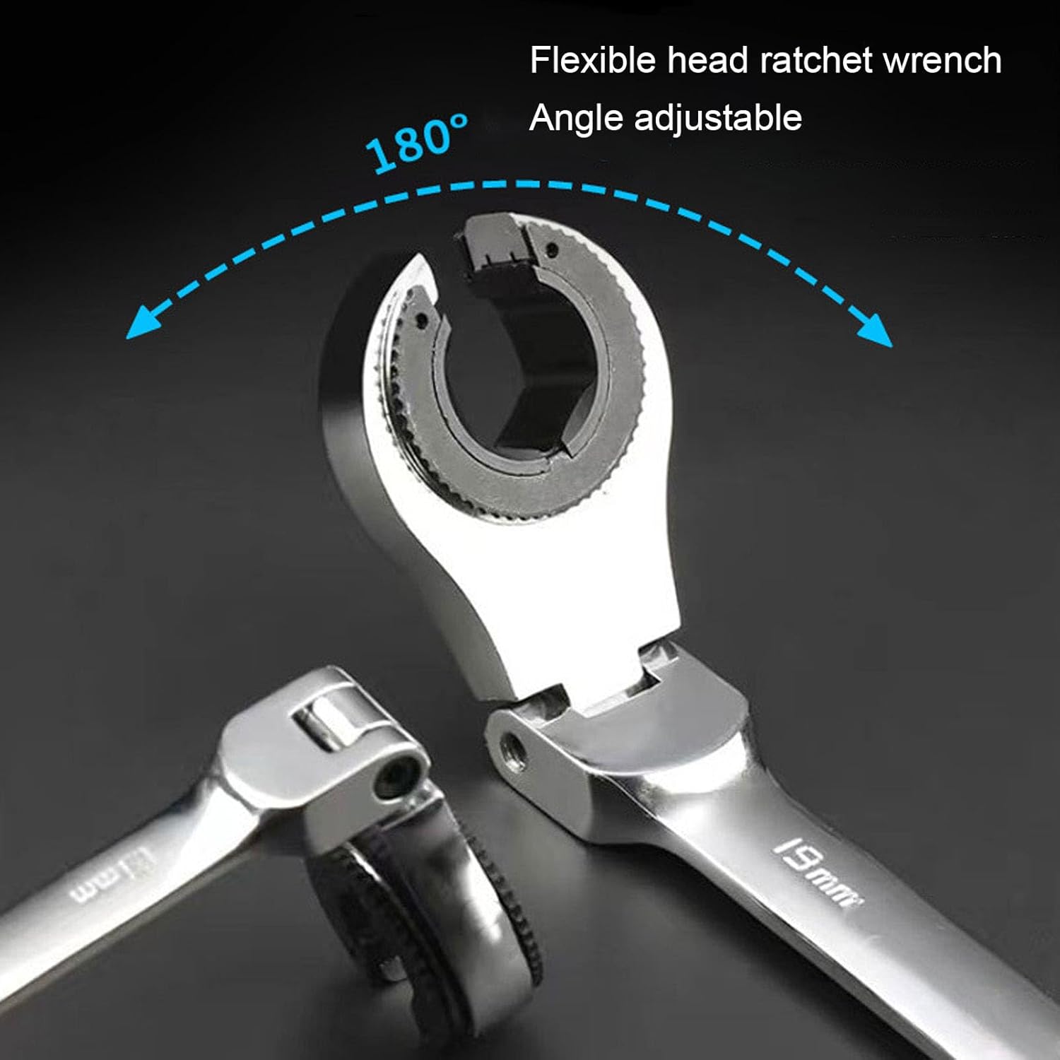 Fafeicy 5PCS Ratcheting Wrench Set, Dual End Open and Flexible Head Design with 5 Swing Arc, for Brake Fuel and AC Line Nuts 10mm 11mm 13mm 14mm 17mm