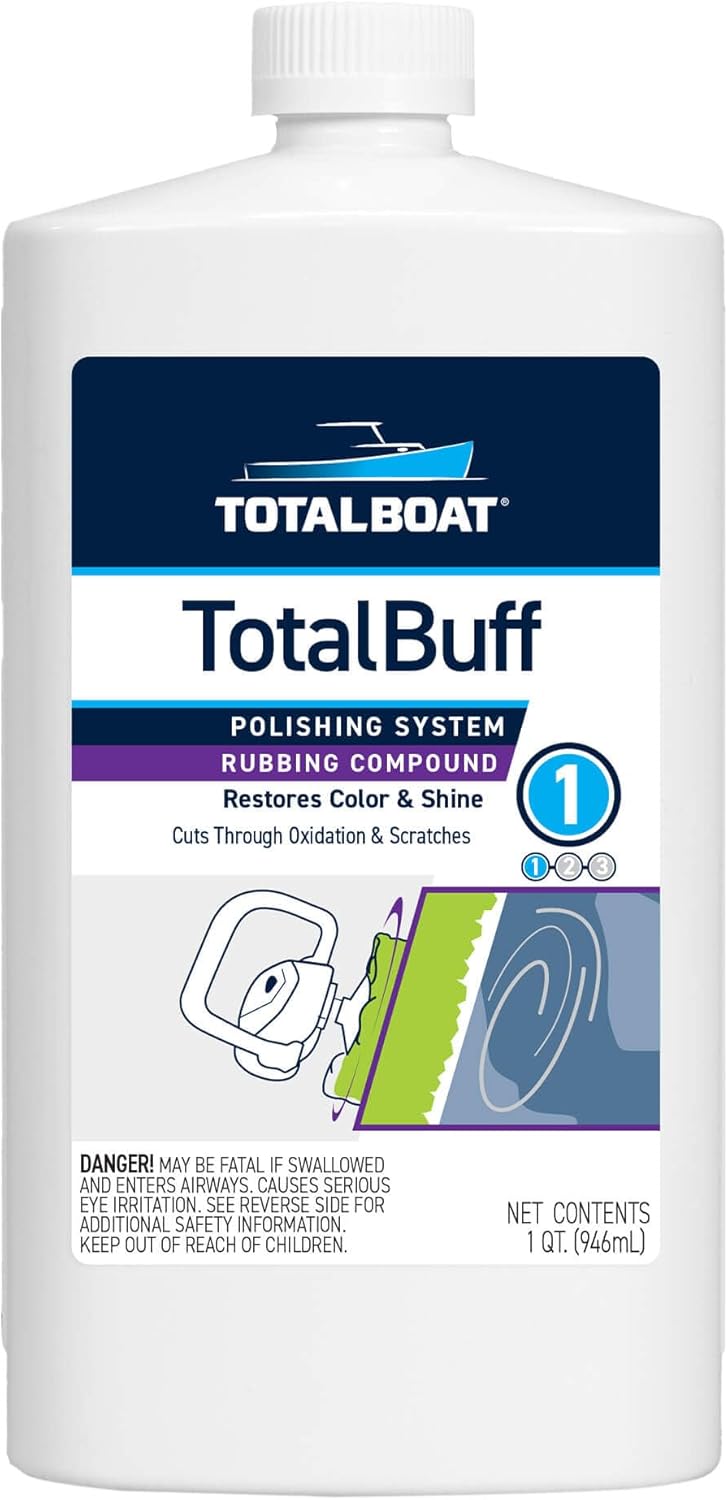 TotalBoat TotalBuff Marine Rubbing Compound (Quart) | Removes Heavy Oxidation and Scratches | Aggressive Fast Cut Liquid Formula for Fiberglass Gelcoat & Paint Restoration on Boats and Cars
