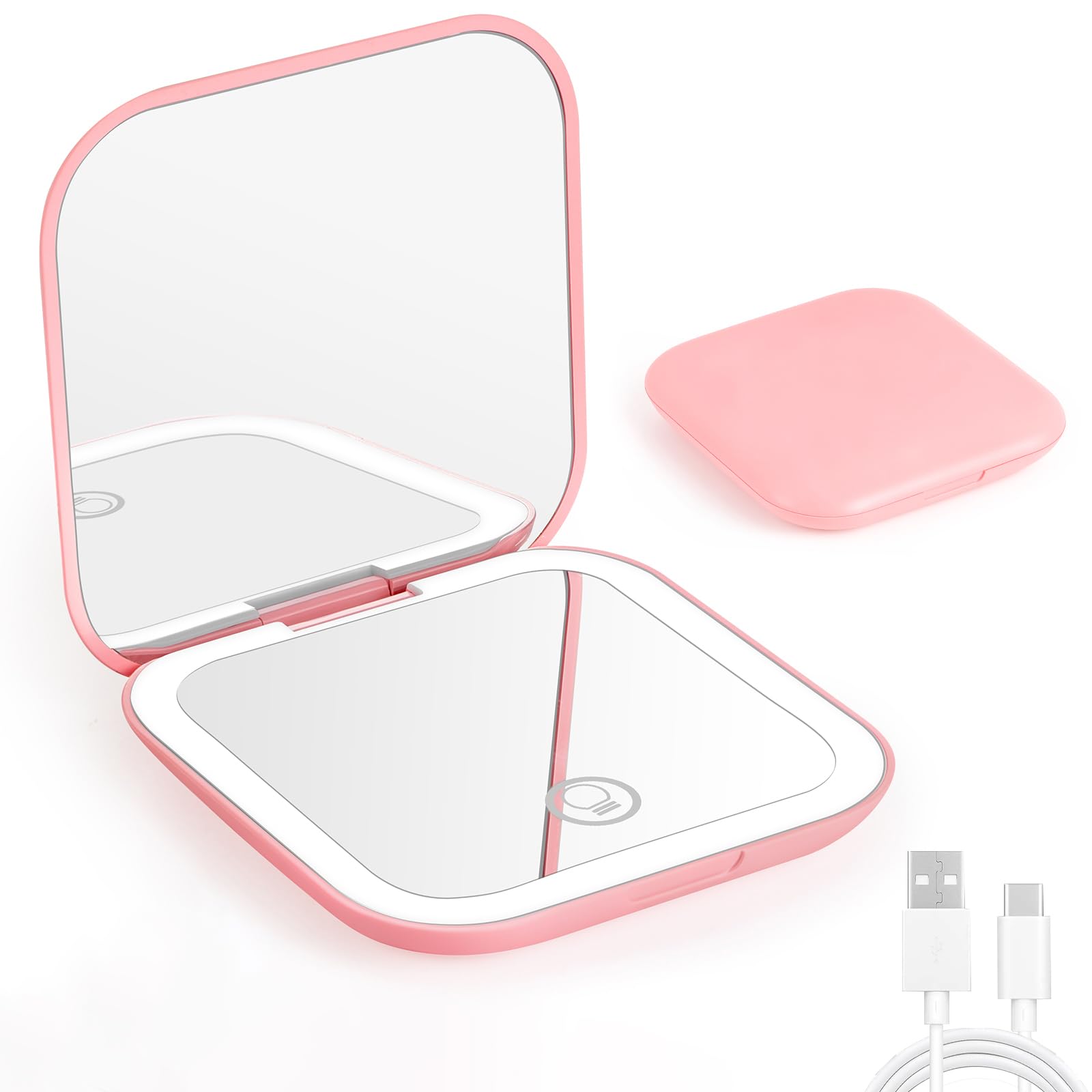 APXEL Compact Mirror, Rechargeable Magnifying Makeup Mirror with Light