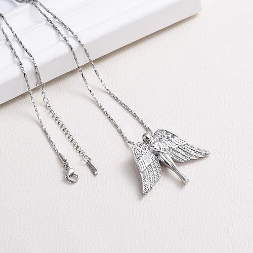 Miniatura 6 de Imrsanl Joyería de cremación con dije de ángel para dama, medallón conmemorativo de ceniza, collar de urna para cenizas, alas, joyería de recuerdo