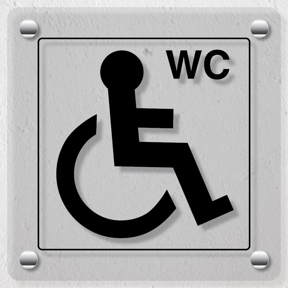 V Safety Disabled WC Symbol - 150 x 150 mm - Acrylic Perspex Cast Clear Safety Sign