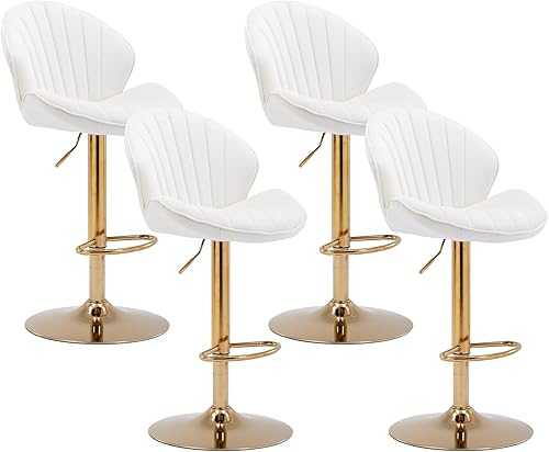 Miniatura 15 de Juego de 2 taburetes de bar giratorios modernos de terciopelo, de altura ajustable, sillas de bar con respaldo de concha, taburetes de isla de Cuero