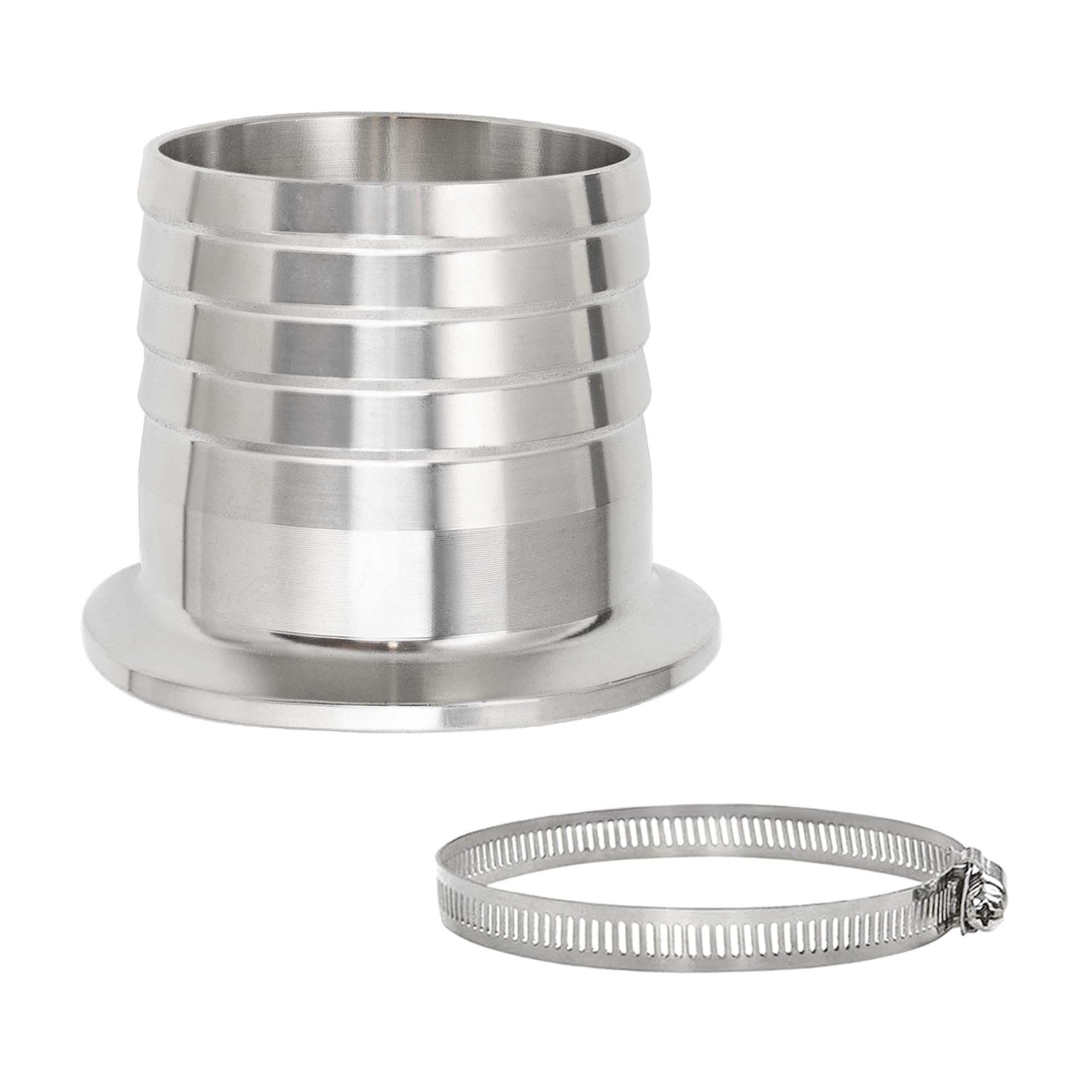 Goldpea 1.5" Tri Clamp to 1" Hose ID Barbed Adapter SUS304 Sanitary Hose Pipe Fitting 1pc with Hose Clamp