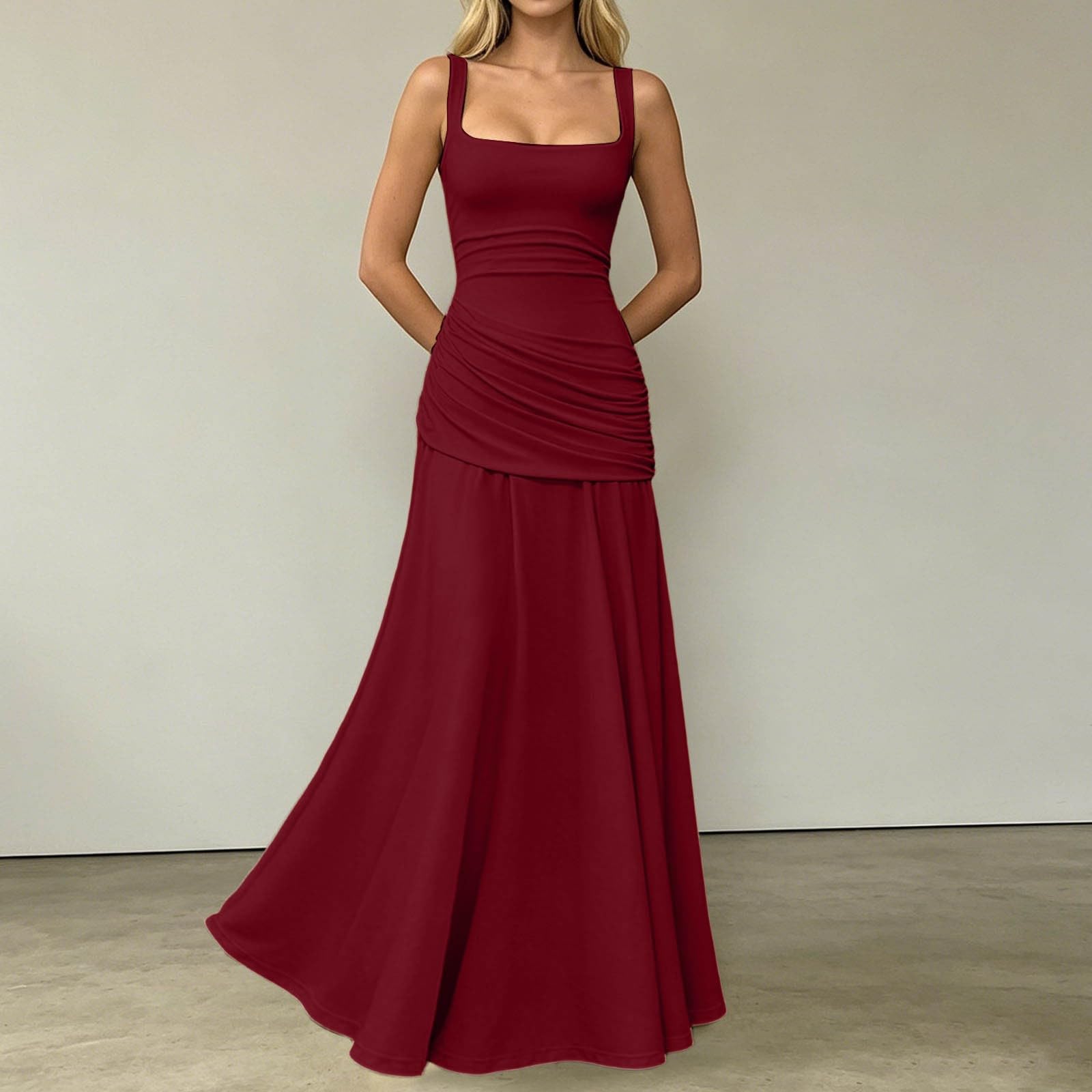 Elegante Vestido Formal de Corte A, Liso, sin Mangas y con Cintura Ajustada, para Fiestas de Noche.