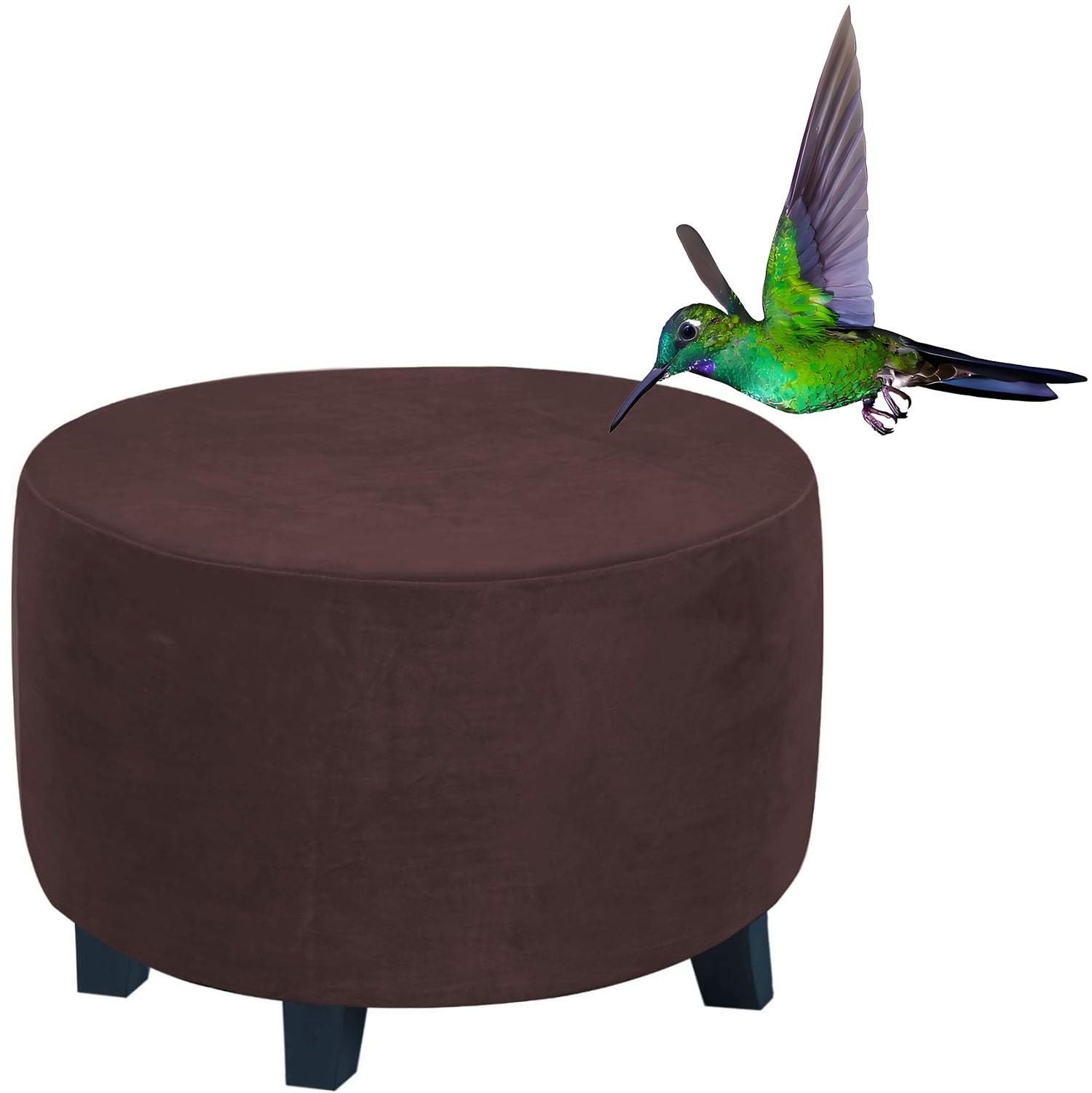 RTSFKFS Round Velvet Ottoman Cover, Stretch Luxury Foot Stool/Footrest Slipcover Pouffe Protector Hassock Covers with Elastic Bottom, Dustproof Removable Washable(Chocolate,22"(55-59cm))