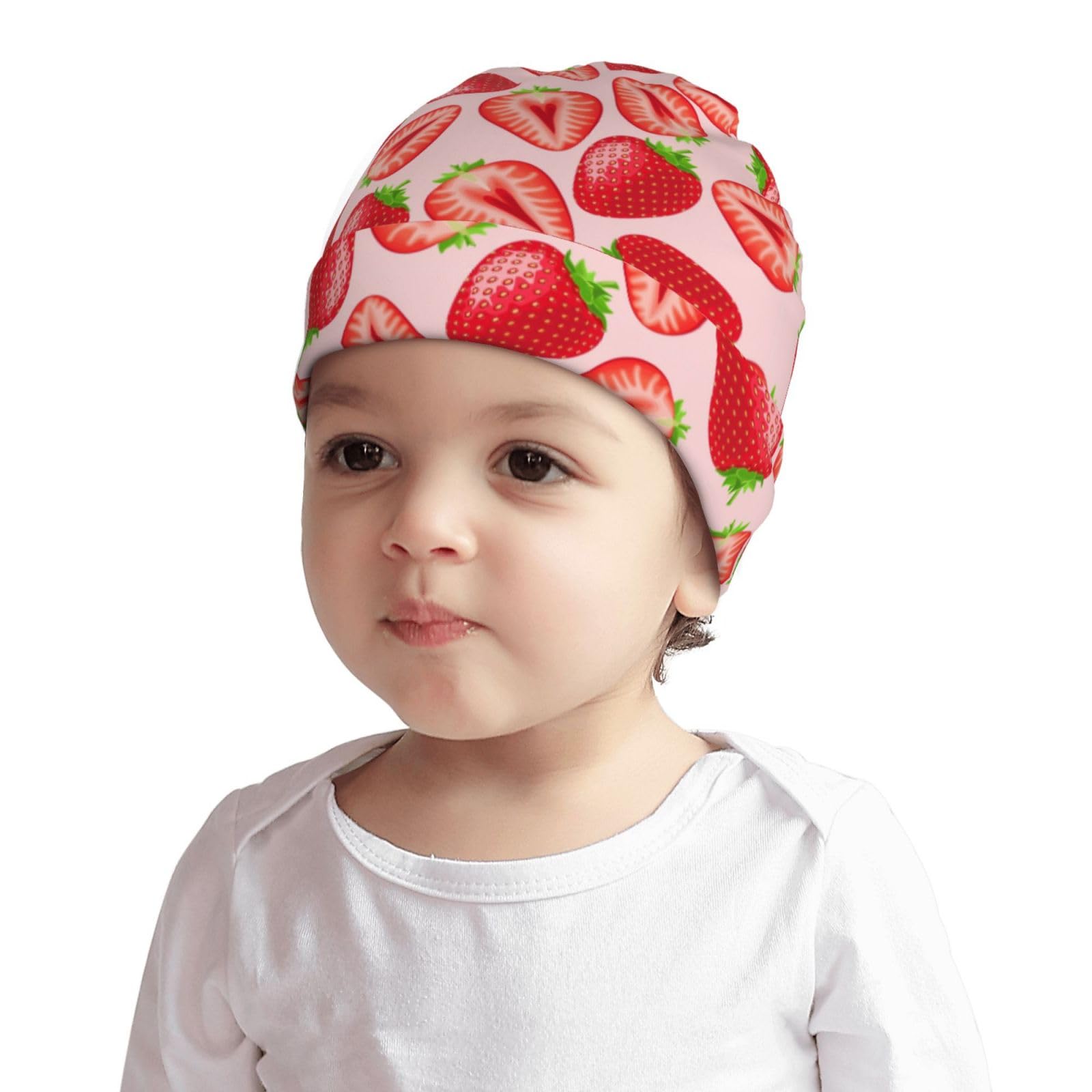 Rqzwdq Kawaii Pink Strawberry Print Kids Beanie Hats Warm Knit Beanie Cap Skull Caps Gifts Decor for Boys Girls